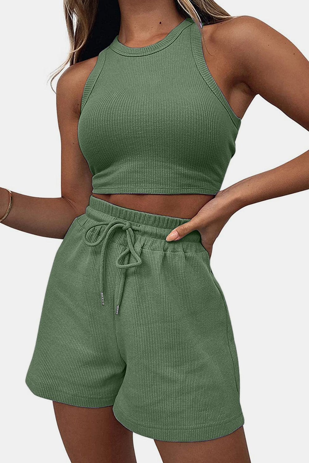 Round Neck Top and Drawstring Shorts Set - Flip Flop Dynasty