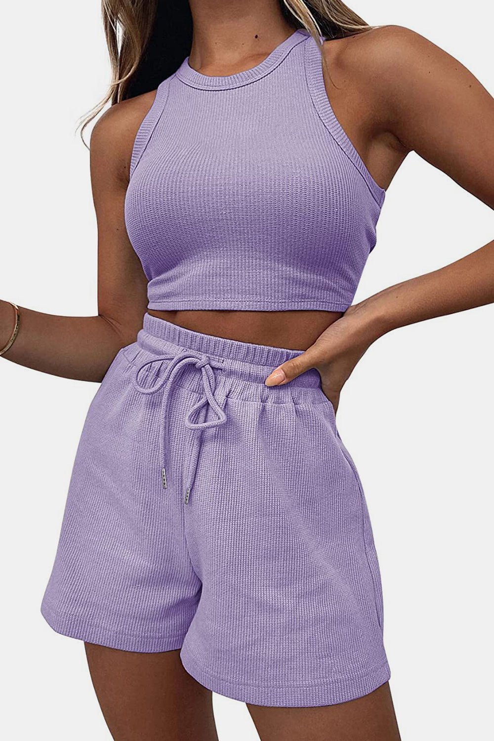 Round Neck Top and Drawstring Shorts Set - Flip Flop Dynasty