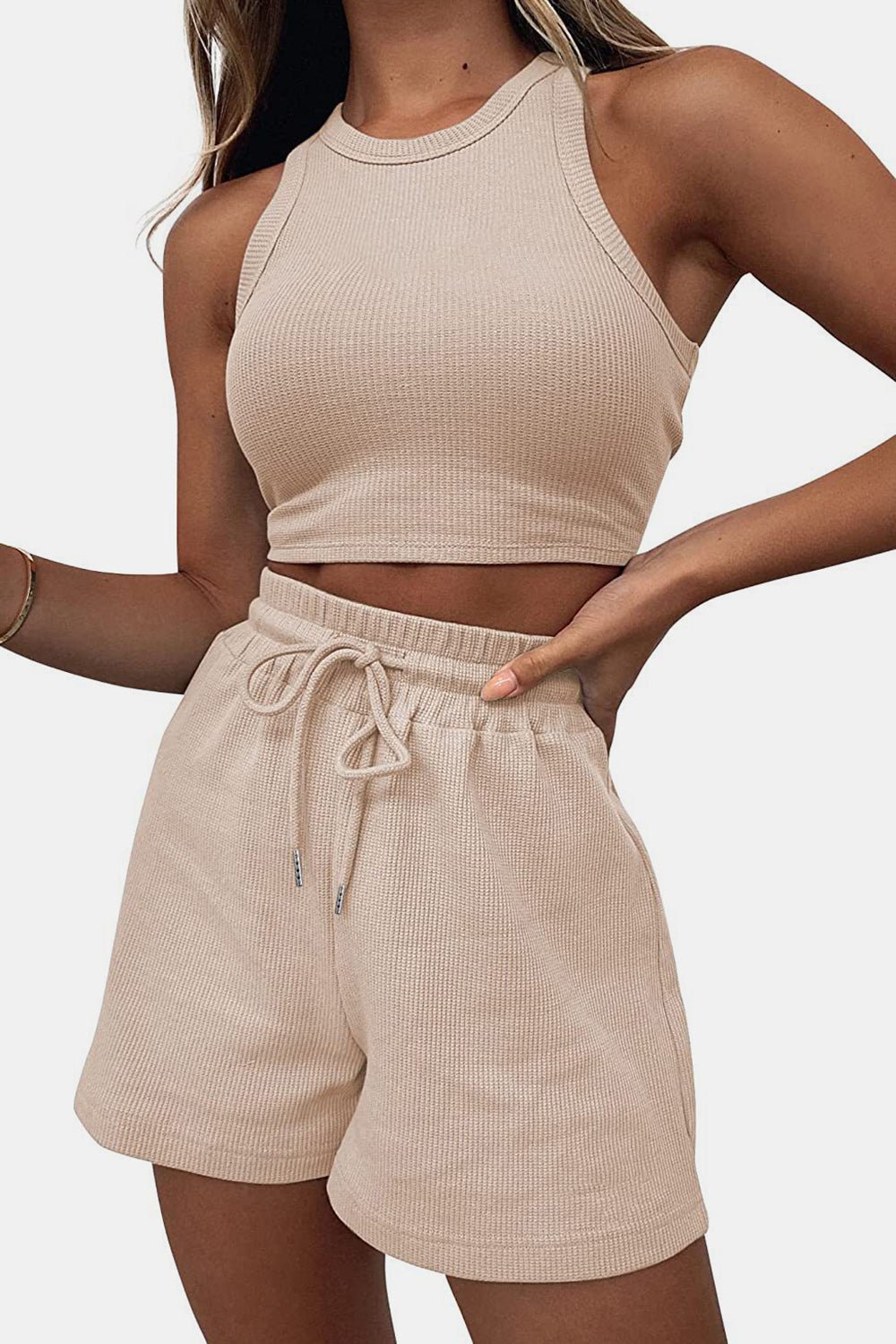Round Neck Top and Drawstring Shorts Set - Flip Flop Dynasty