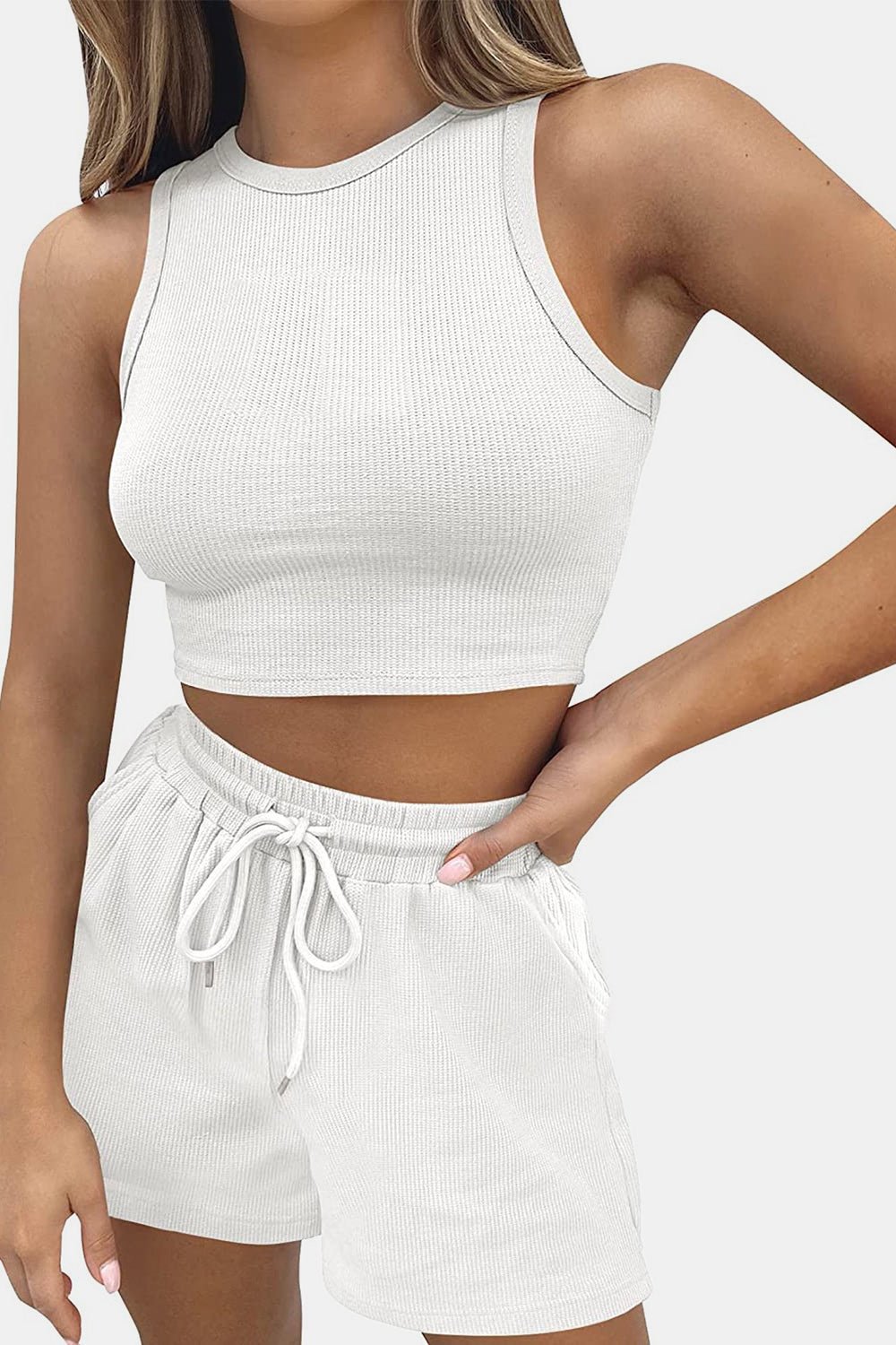 Round Neck Top and Drawstring Shorts Set - Flip Flop Dynasty