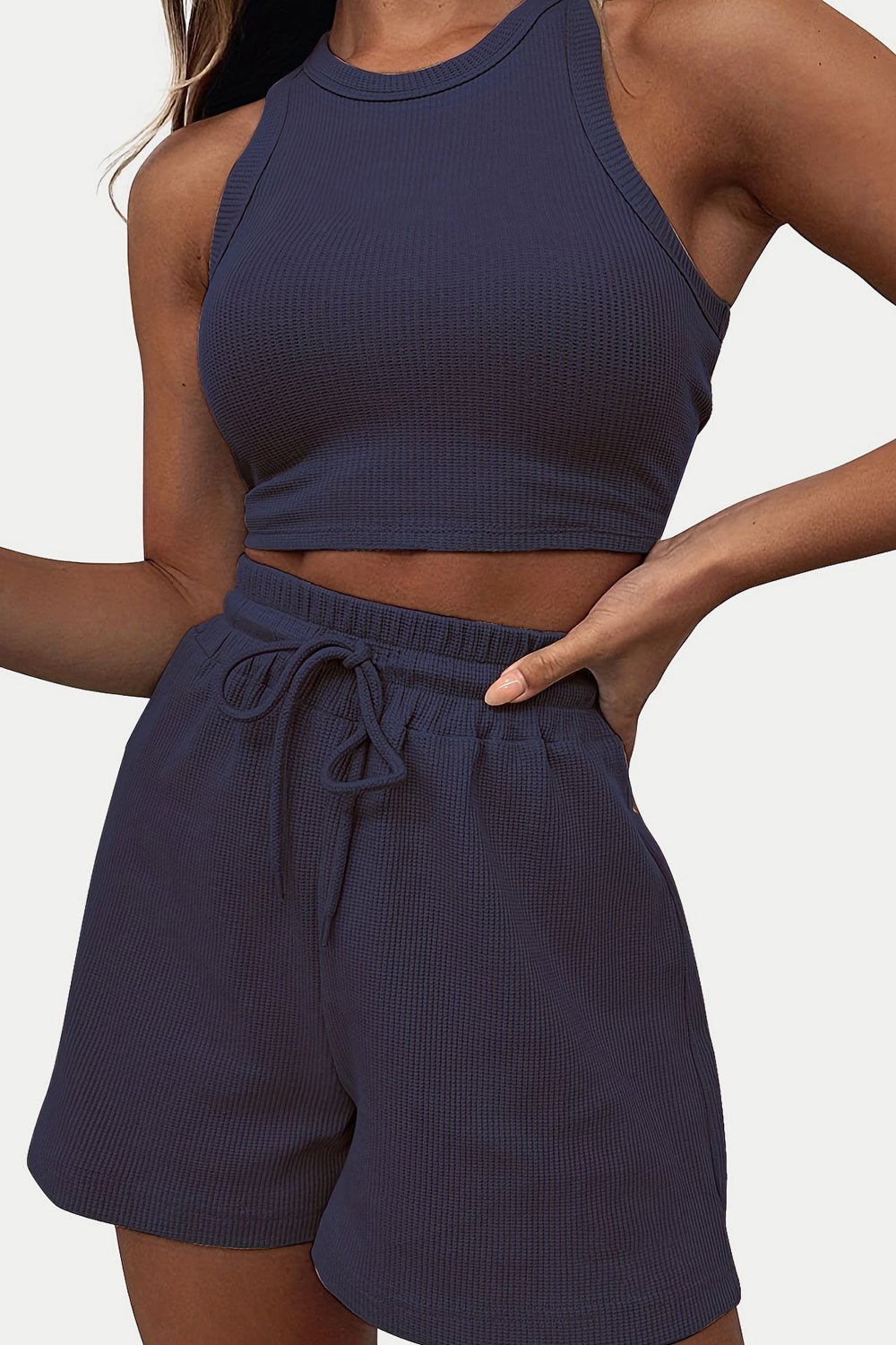Round Neck Top and Drawstring Shorts Set - Flip Flop Dynasty