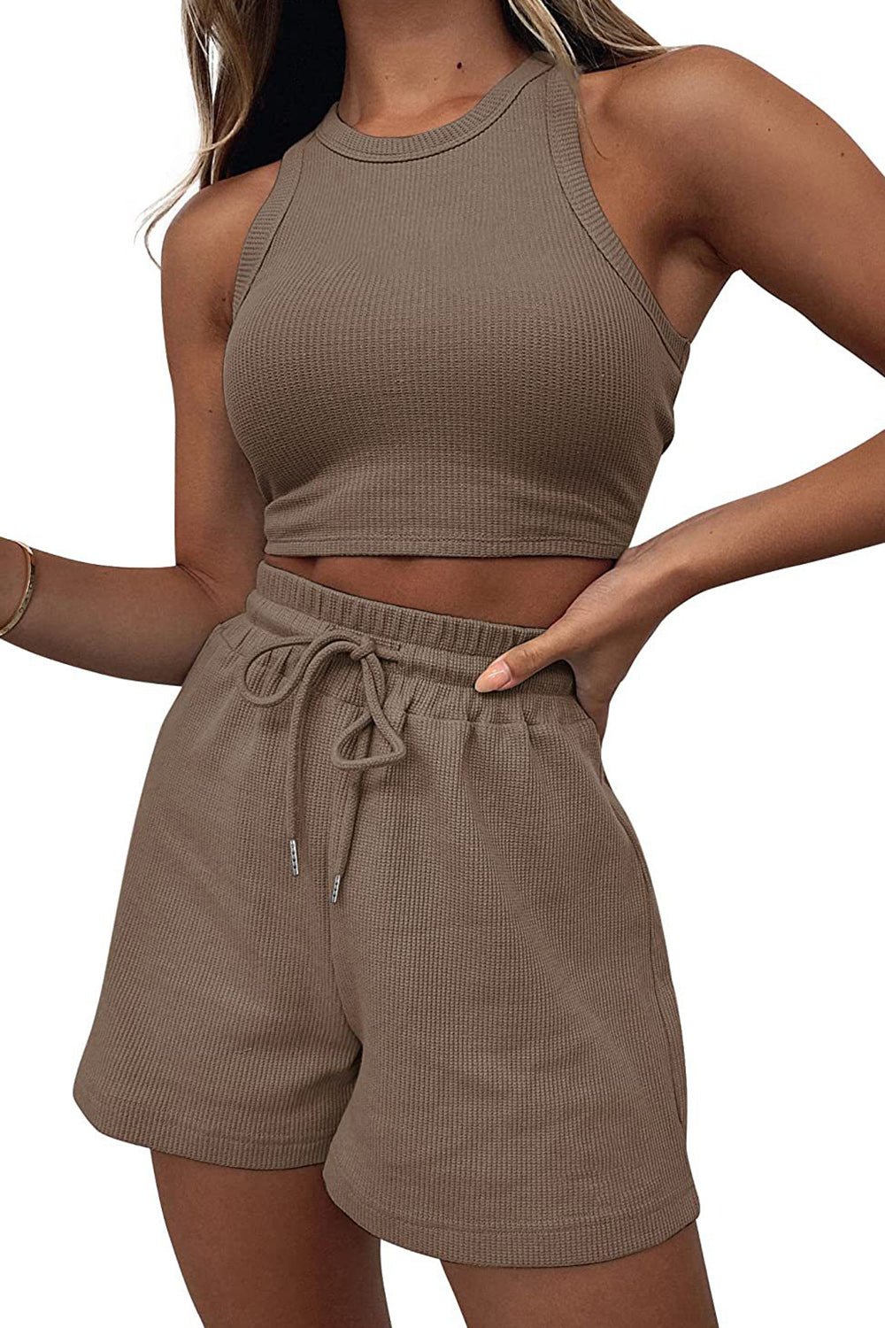 Round Neck Top and Drawstring Shorts Set - Flip Flop Dynasty