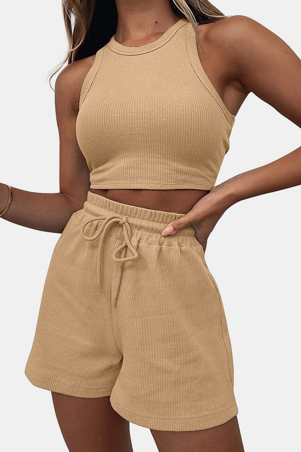 Round Neck Top and Drawstring Shorts Set - Flip Flop Dynasty