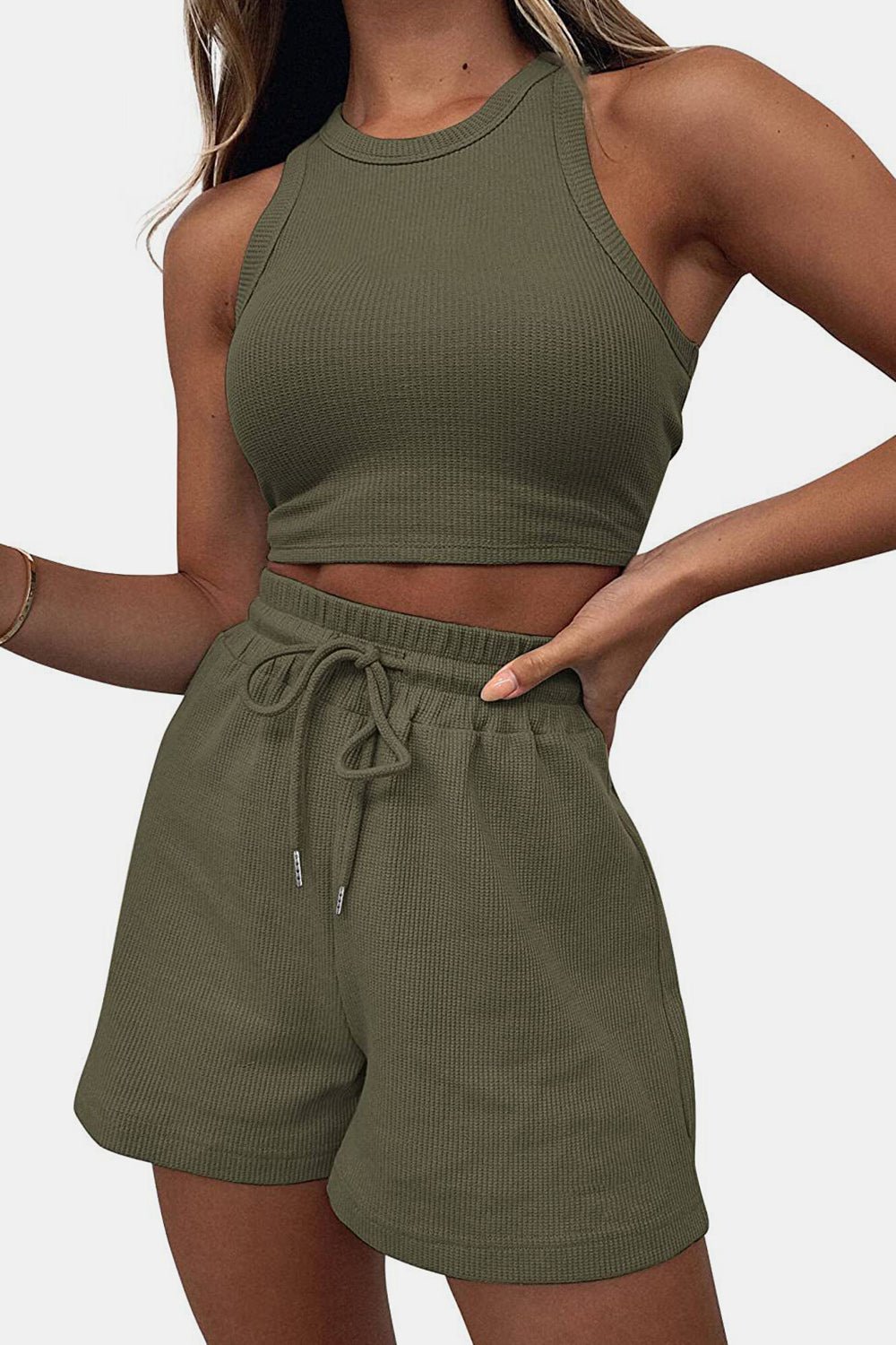 Round Neck Top and Drawstring Shorts Set - Flip Flop Dynasty