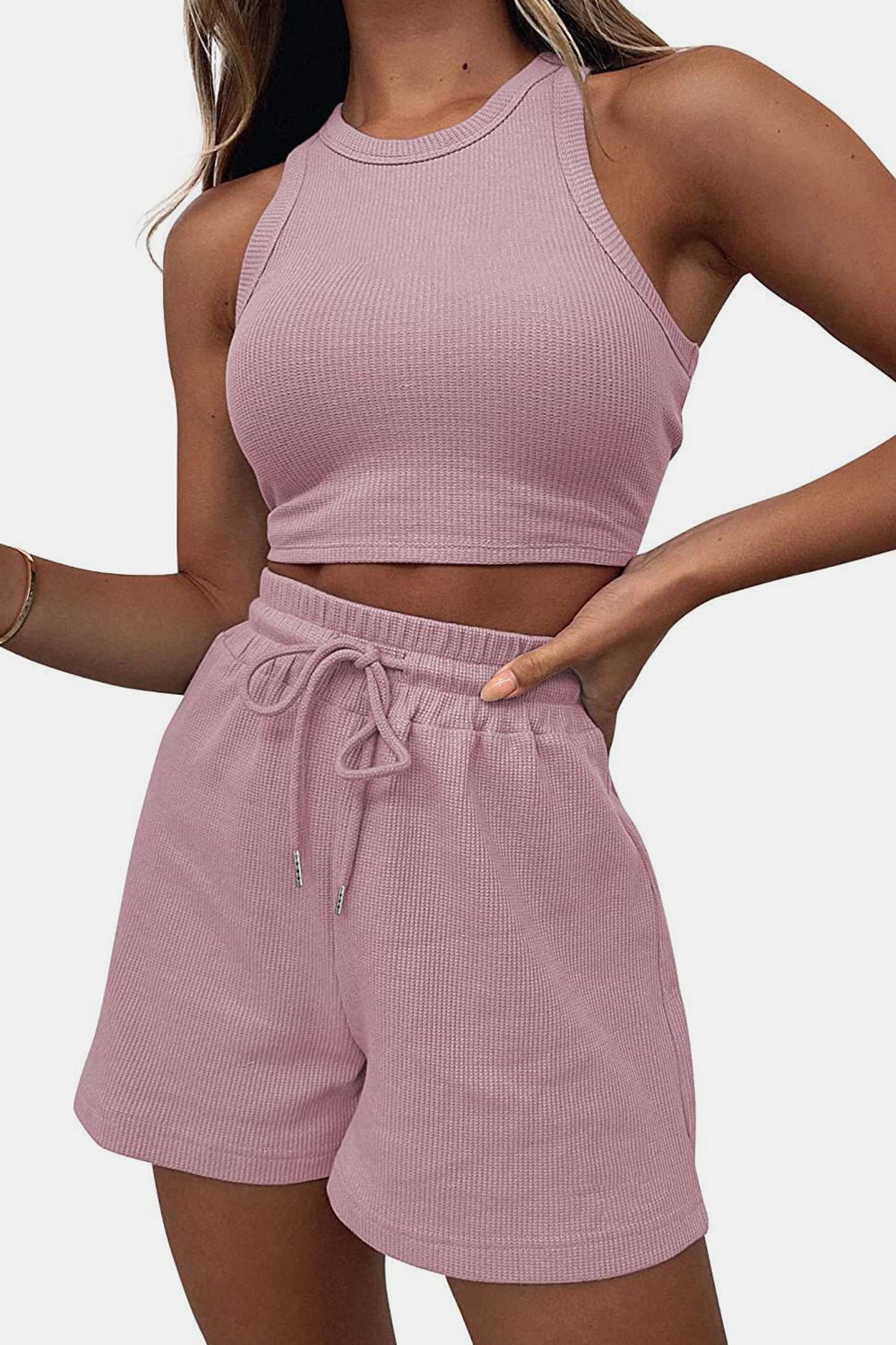 Round Neck Top and Drawstring Shorts Set - Flip Flop Dynasty