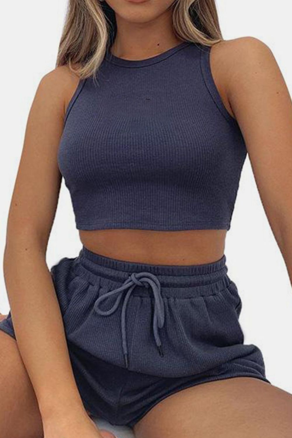 Round Neck Top and Drawstring Shorts Set - Flip Flop Dynasty