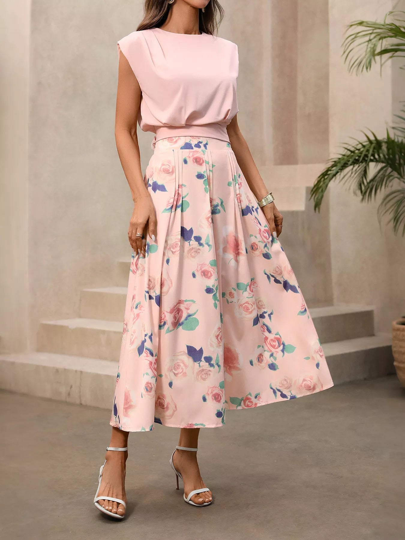 Round Neck Top and Floral Print Skirt Two - Piece Set - Flip Flop Dynasty