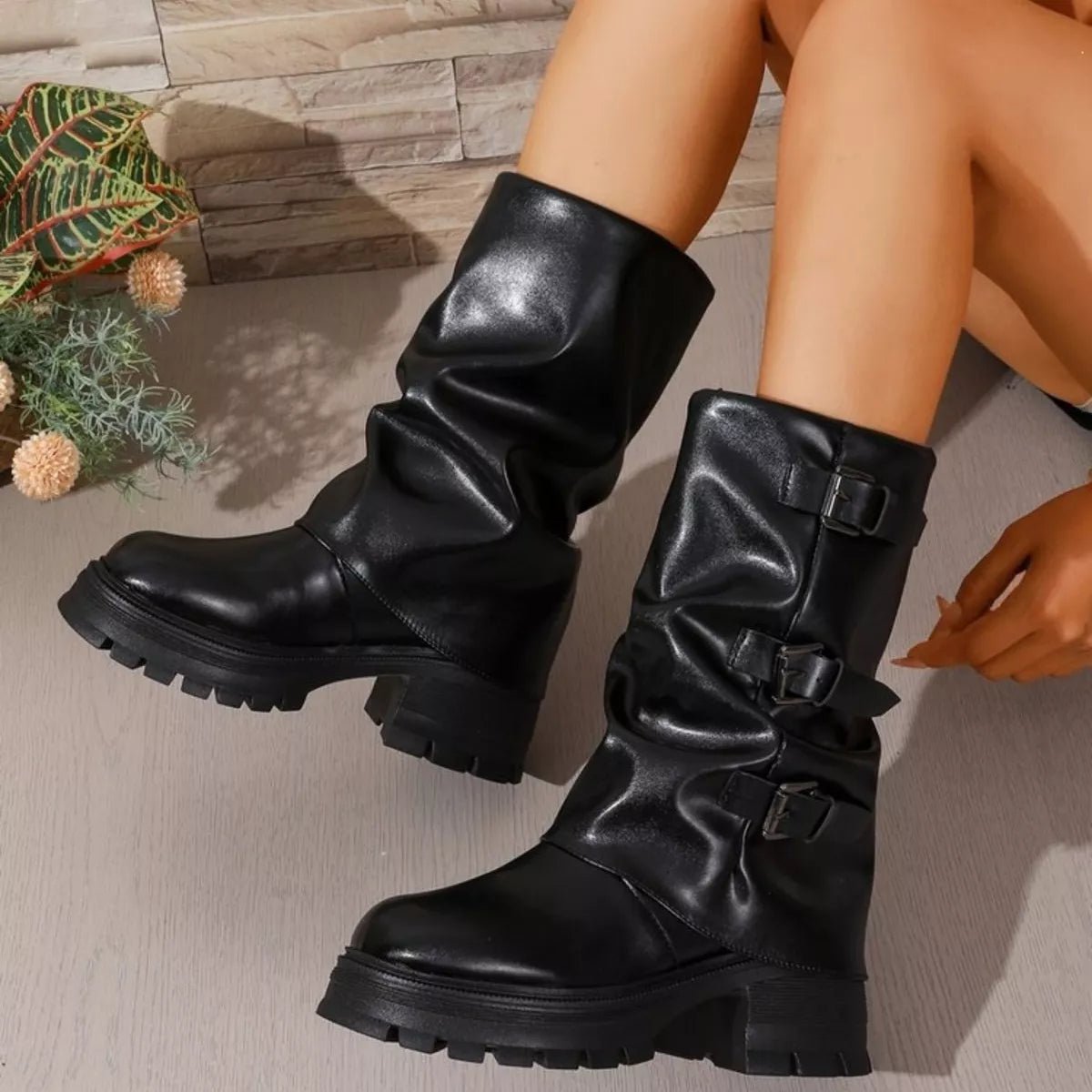 Round Toe Block Heels Boots - Flip Flop Dynasty