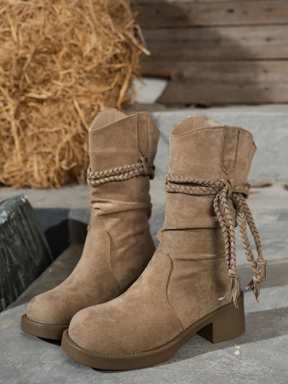 Round Toe Block Heels Boots - Flip Flop Dynasty
