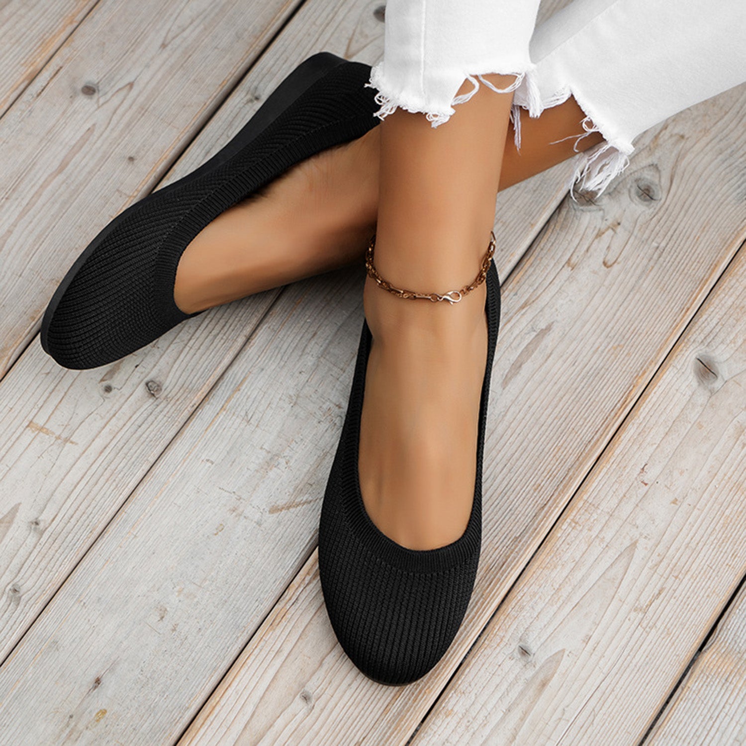 Round Toe Knit Ballet Flats - Flip Flop Dynasty