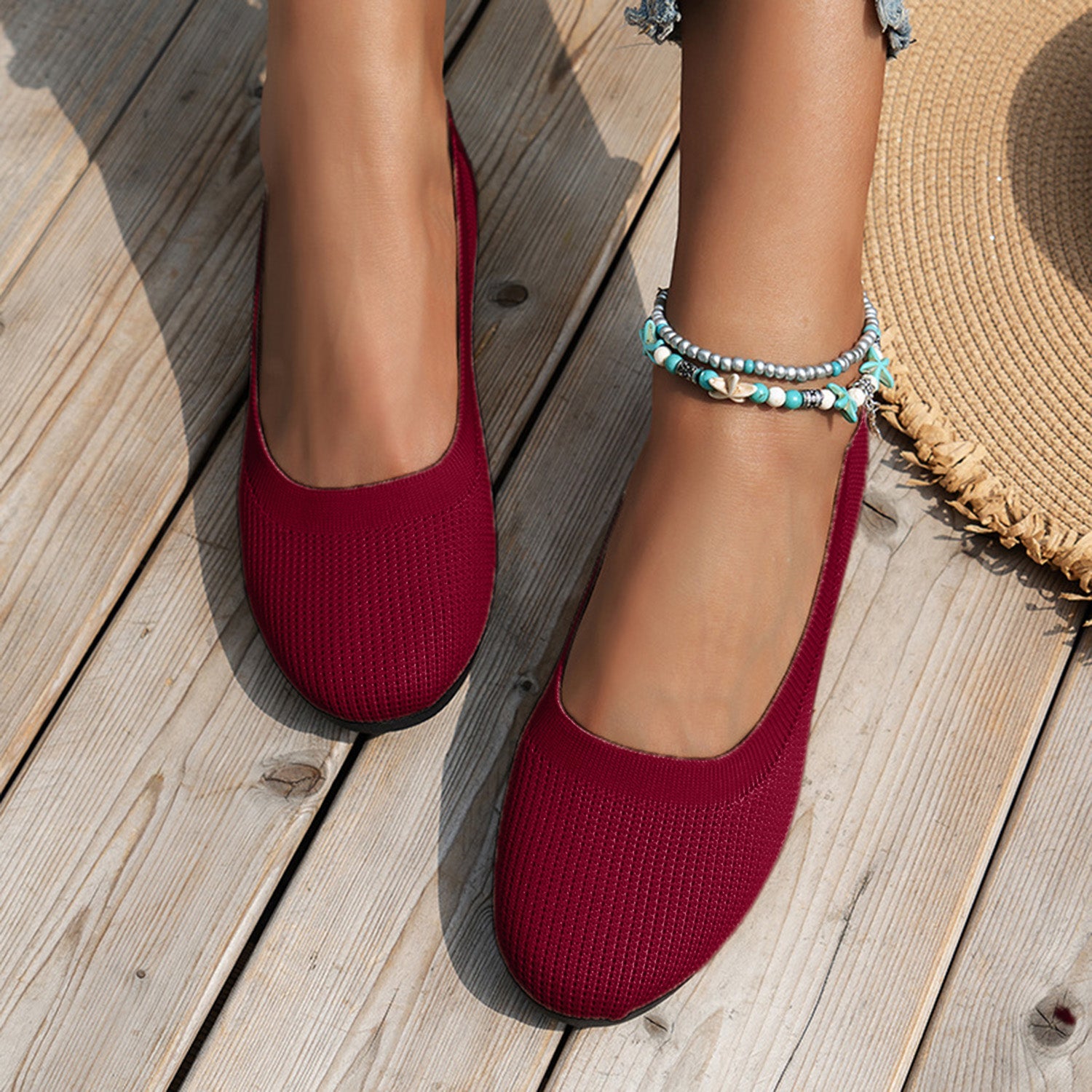 Round Toe Knit Ballet Flats - Flip Flop Dynasty