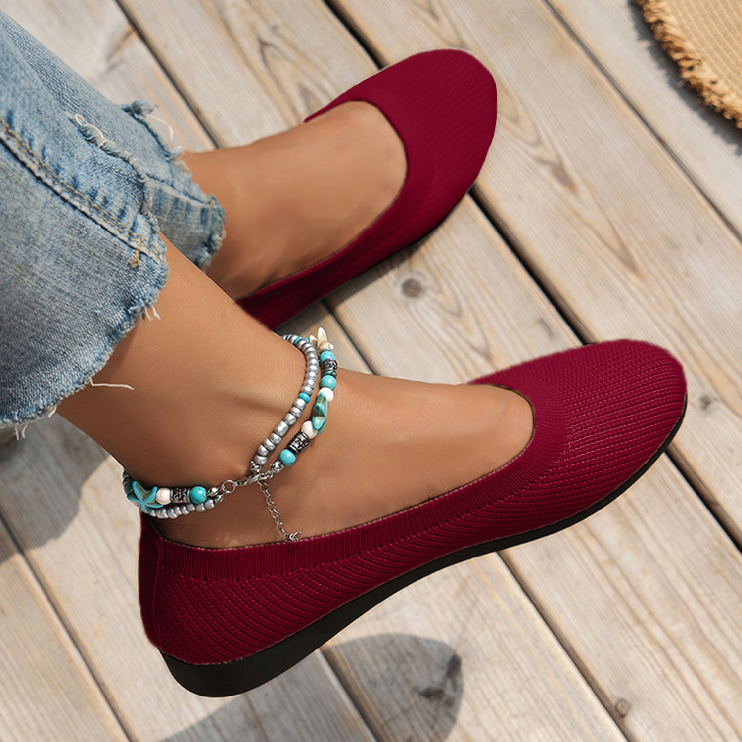 Round Toe Knit Ballet Flats - Flip Flop Dynasty