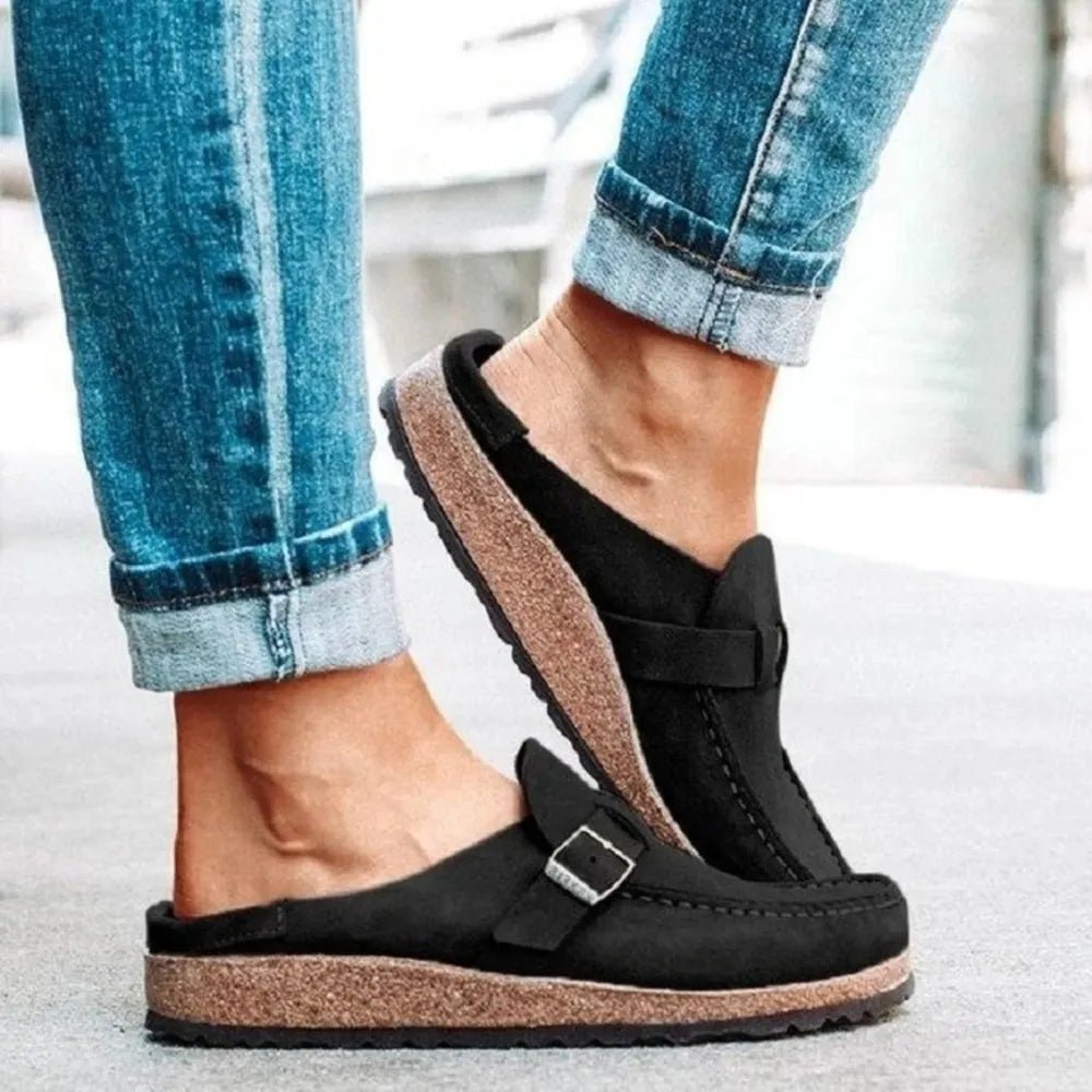 Round Toe Low Heel Buckle Loafers - Flip Flop Dynasty