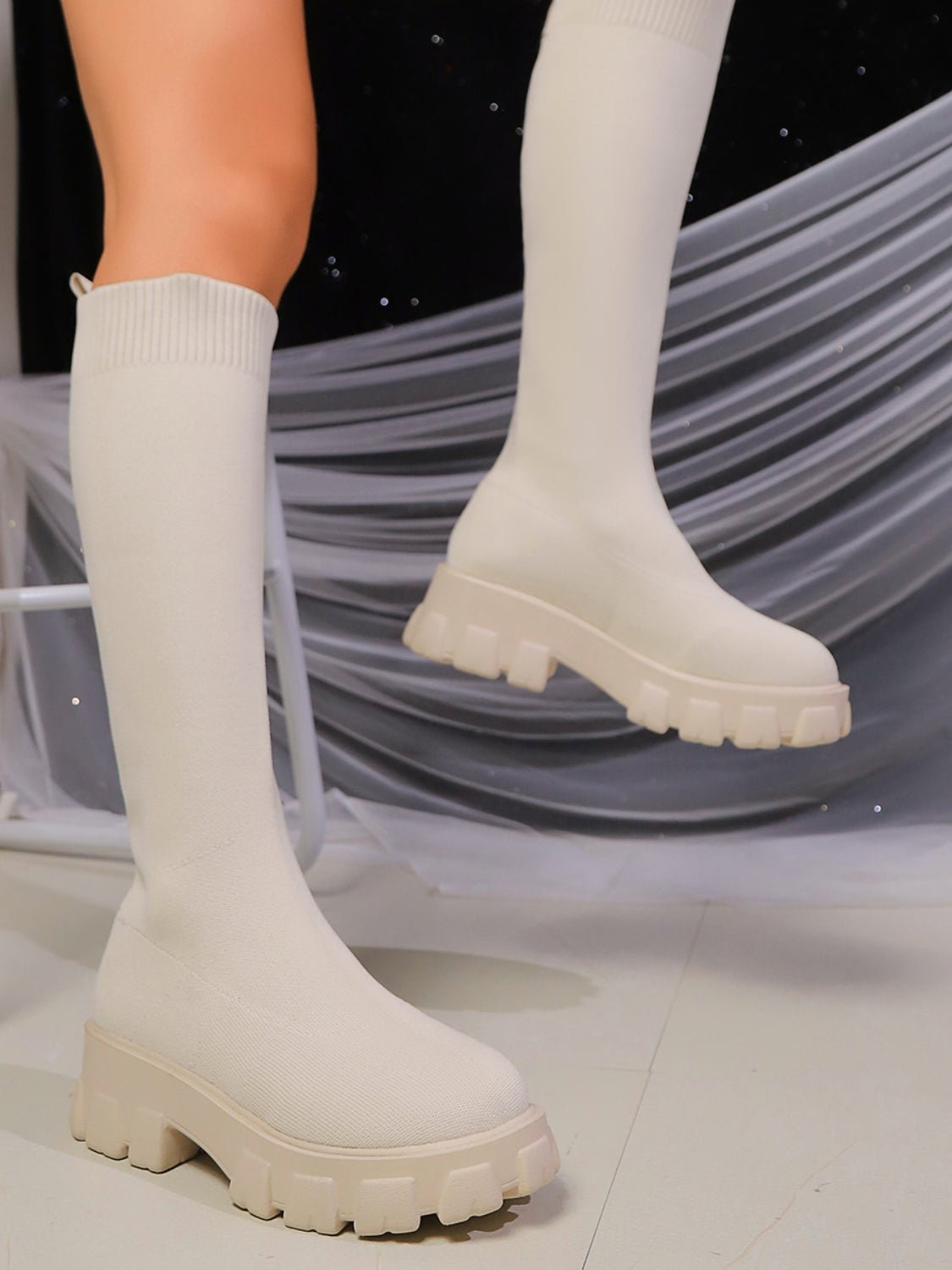 Round Toe Platform Woven Boots - Flip Flop Dynasty
