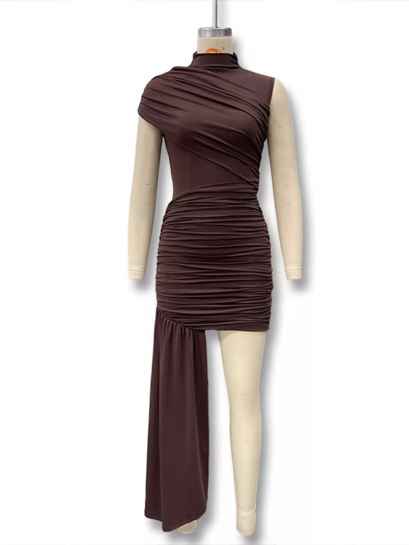 Ruched Asymmetrical Mock Neck Dress - Flip Flop Dynasty