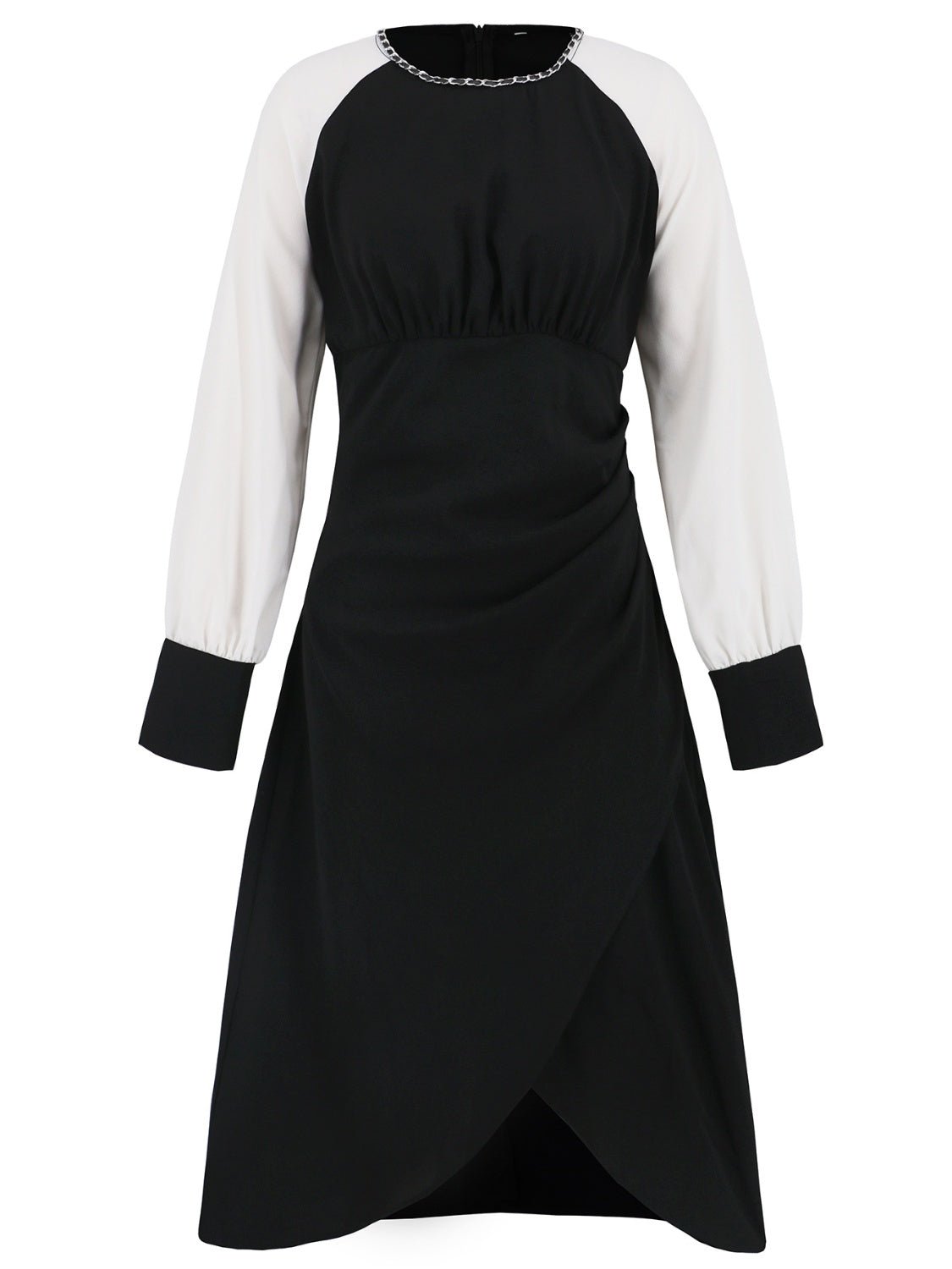 Ruched Contrast Long Sleeve Midi Dress - Flip Flop Dynasty