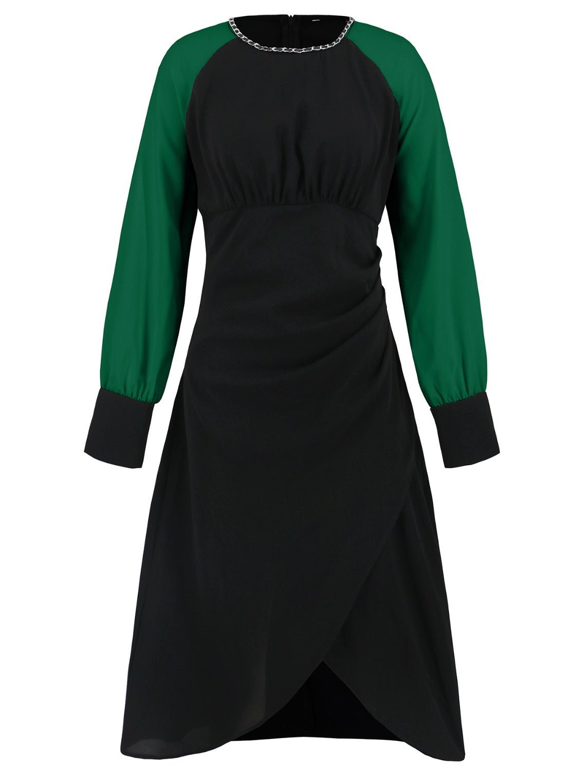 Ruched Contrast Long Sleeve Midi Dress - Flip Flop Dynasty