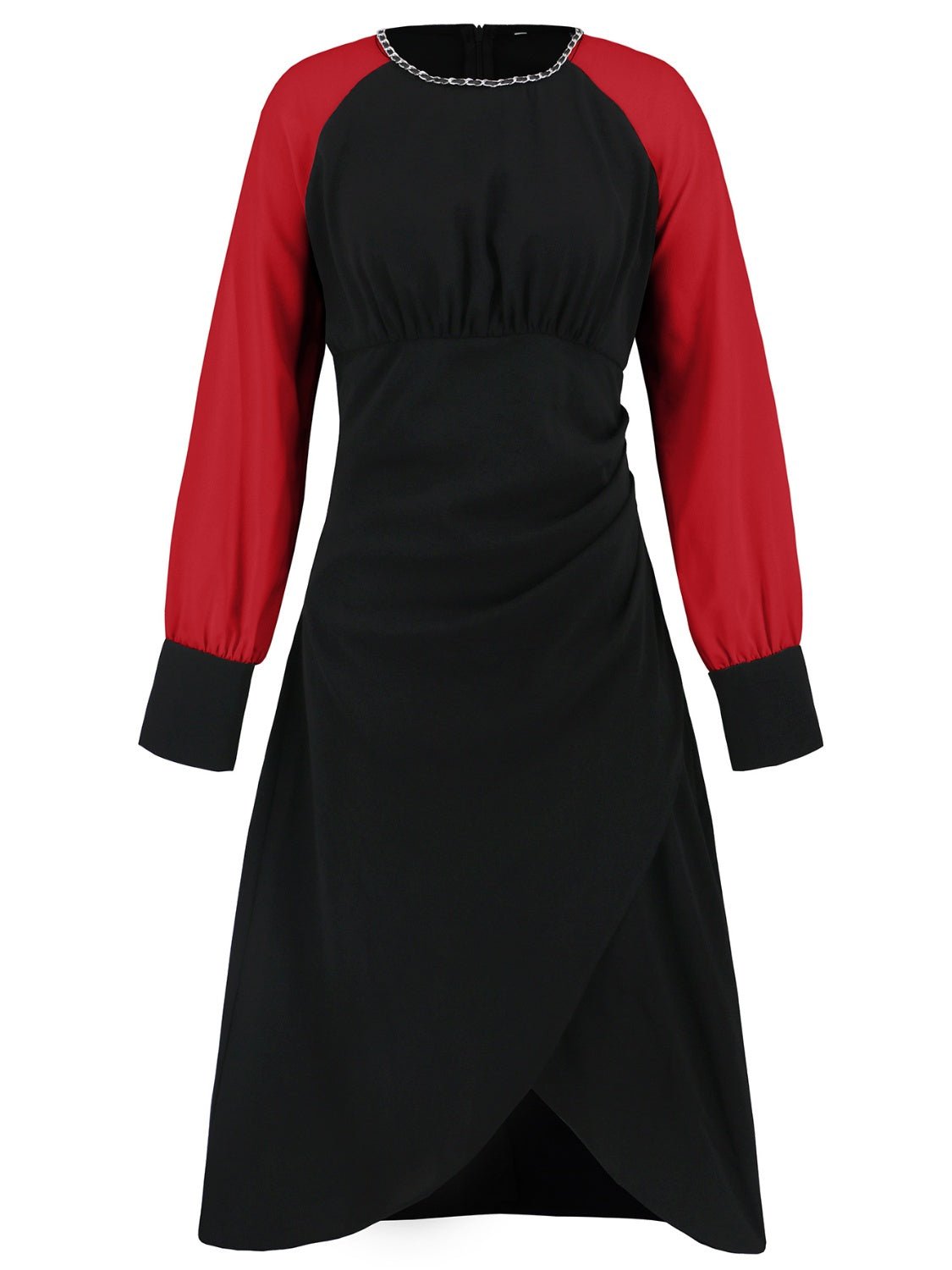Ruched Contrast Long Sleeve Midi Dress - Flip Flop Dynasty
