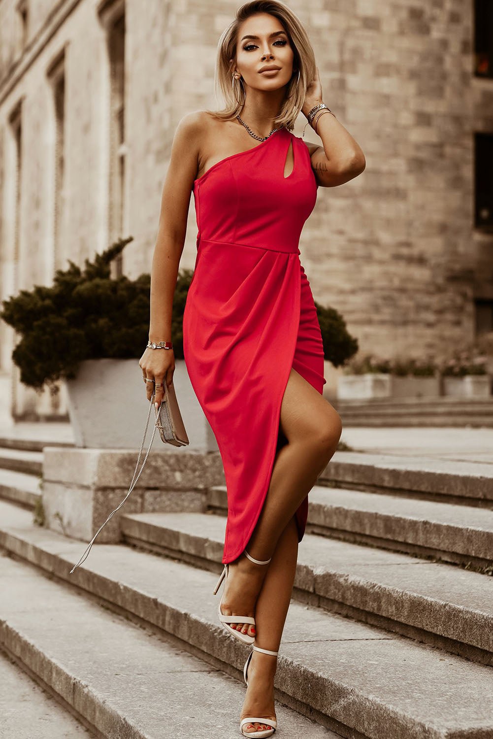 Ruched Cutout Single Shoulder Dress - Flip Flop Dynasty