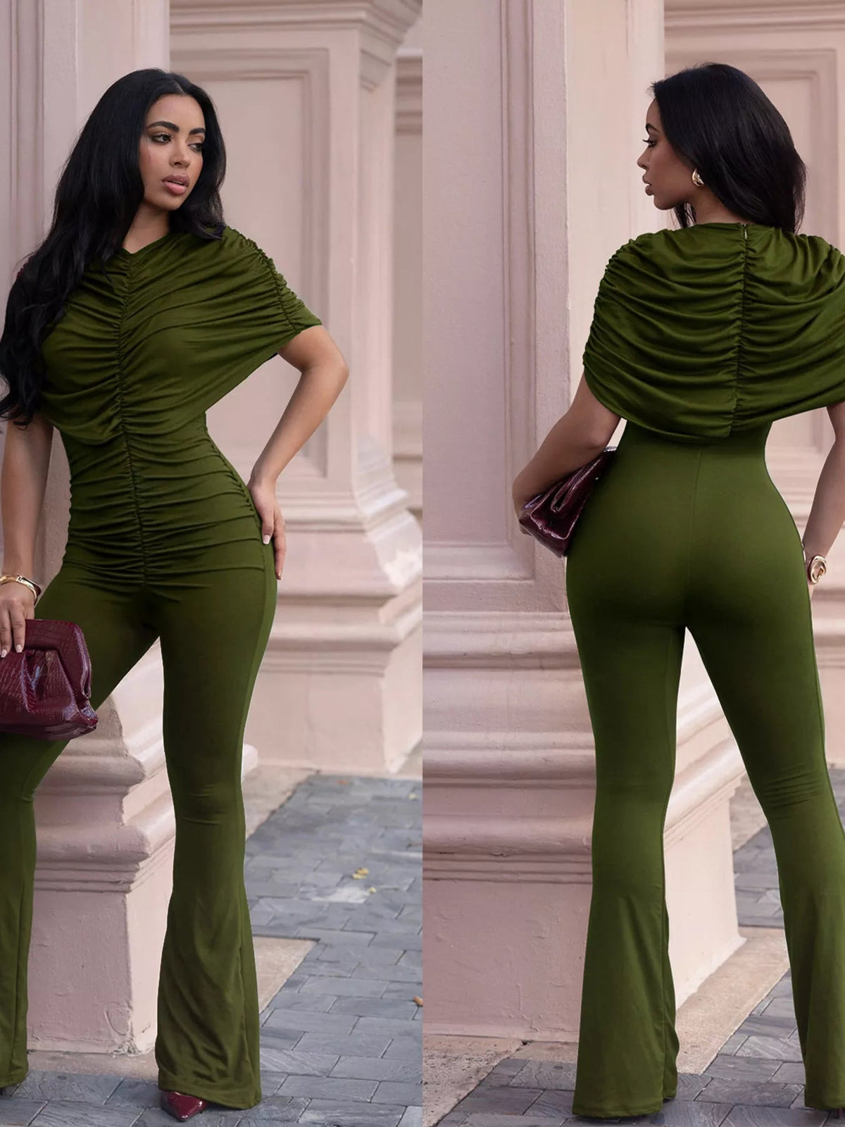Ruched Flare Leg Jumpsuit - Flip Flop Dynasty
