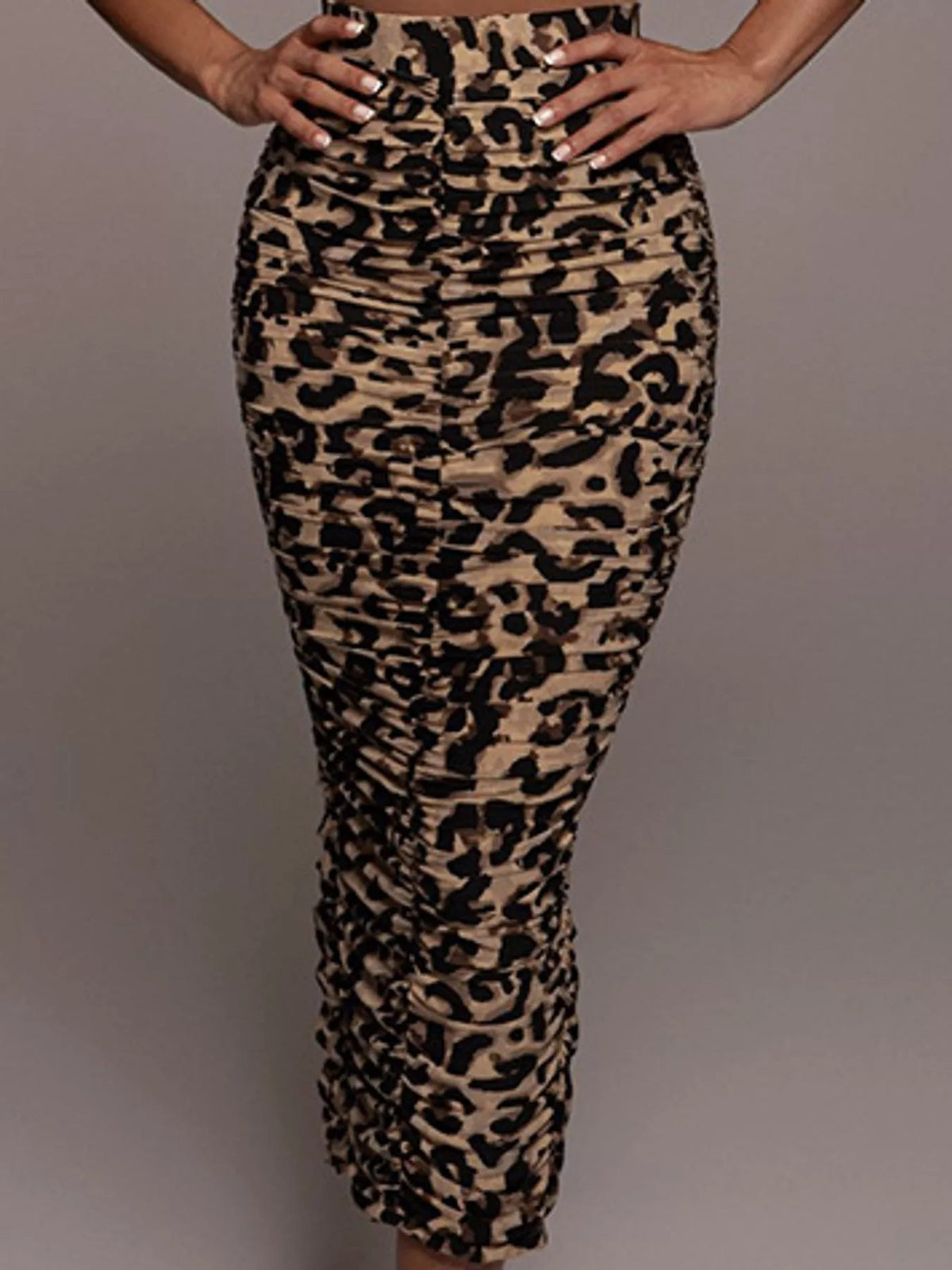 Ruched Leopard Print Slit Skirt - Flip Flop Dynasty