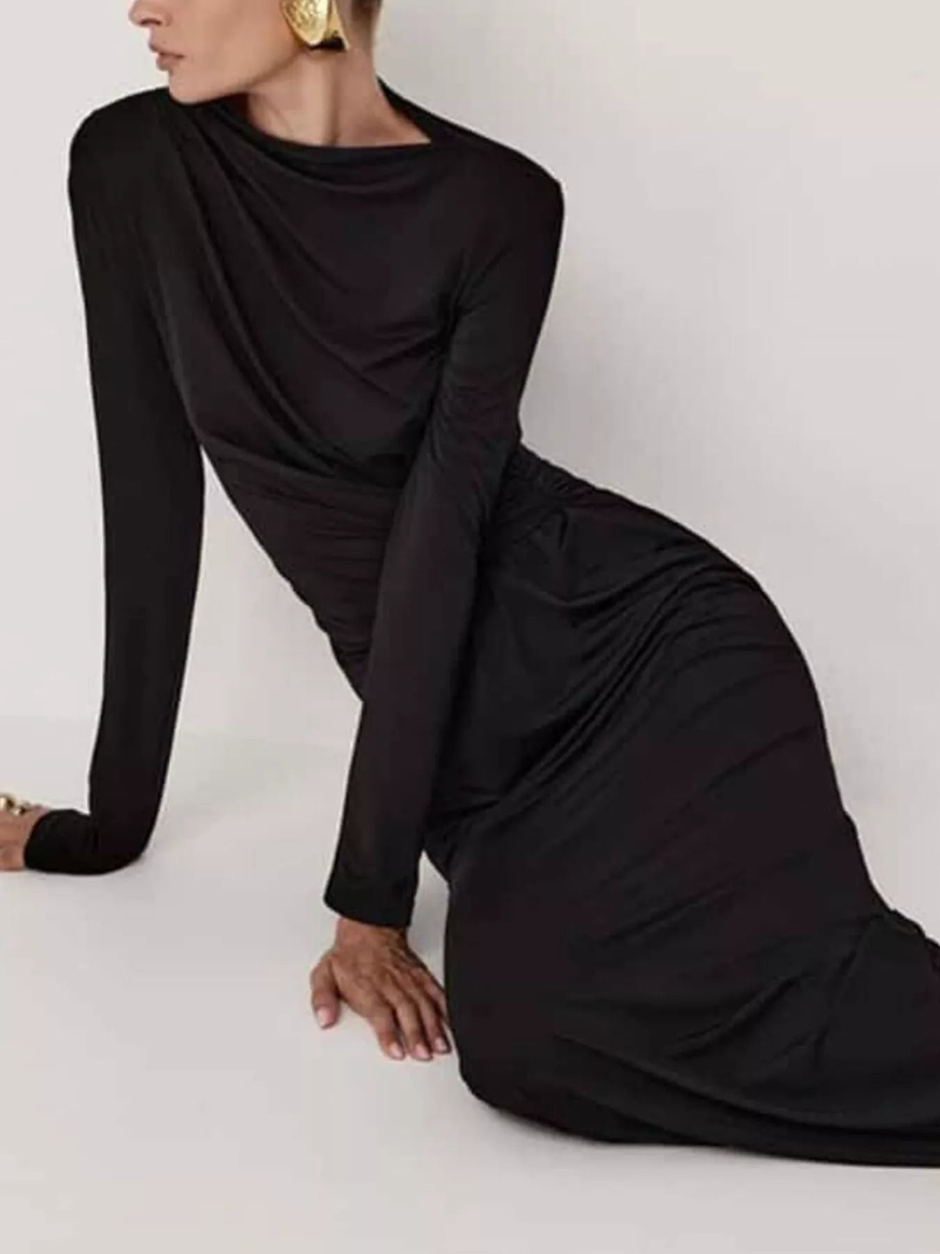 Ruched Long Sleeve Bodycon Maxi Dress - Flip Flop Dynasty