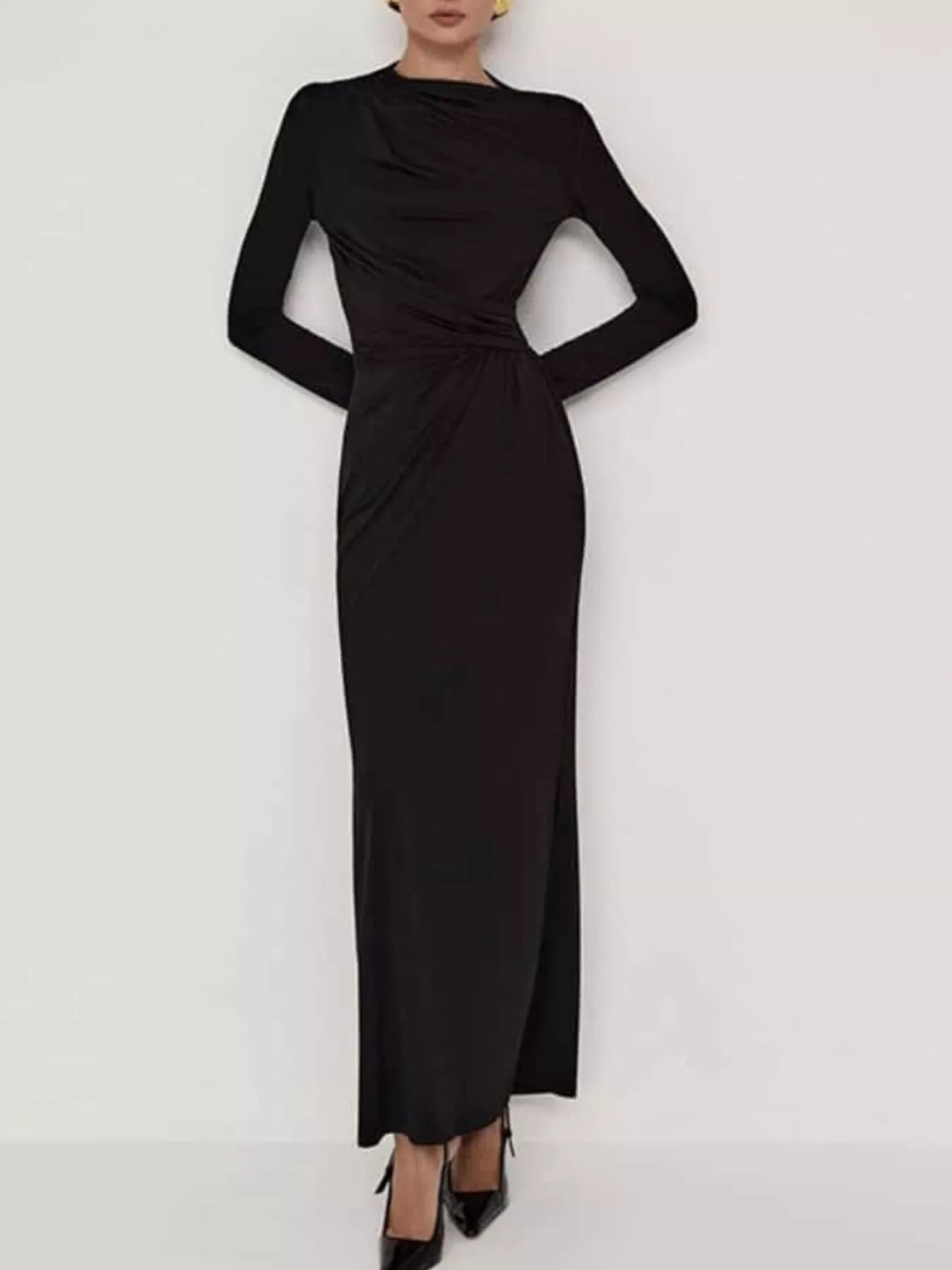 Ruched Long Sleeve Bodycon Maxi Dress - Flip Flop Dynasty