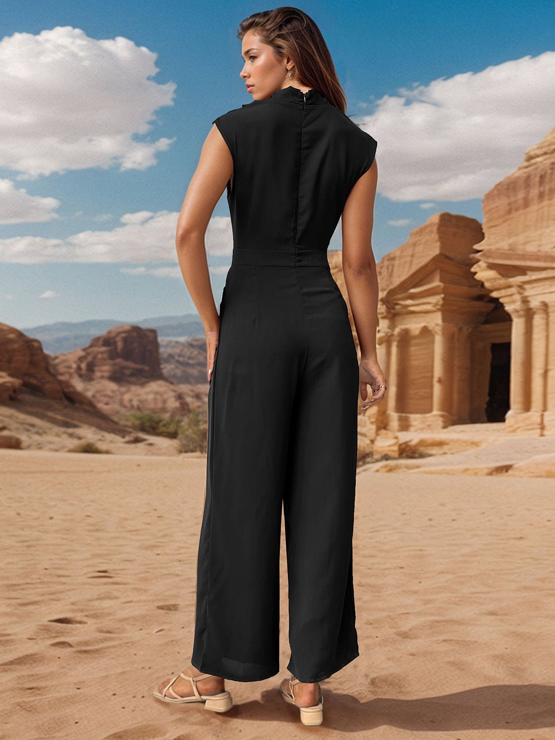 Ruched Mock Neck Sleeveless Jumpsuit - Flip Flop Dynasty