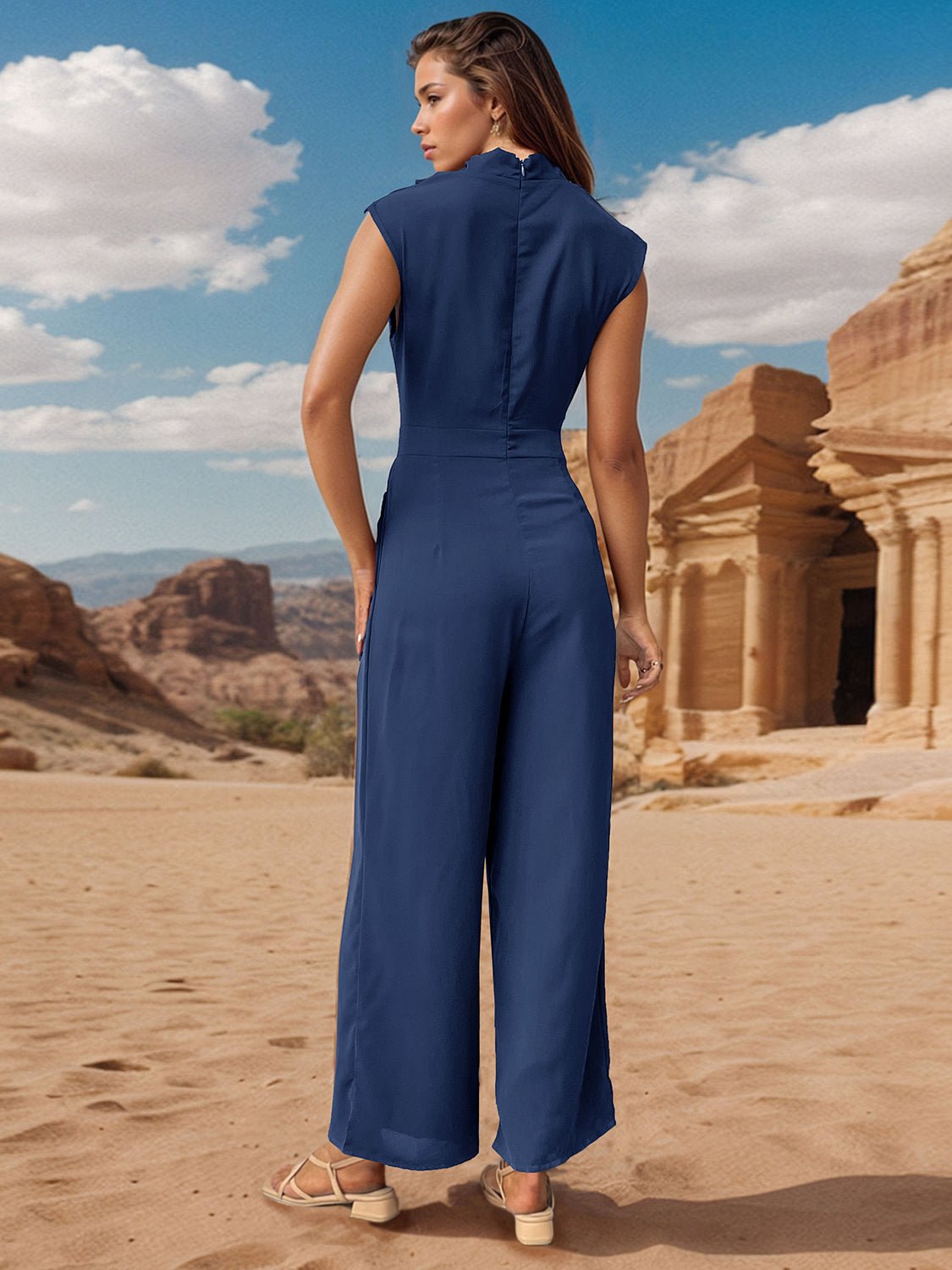 Ruched Mock Neck Sleeveless Jumpsuit - Flip Flop Dynasty