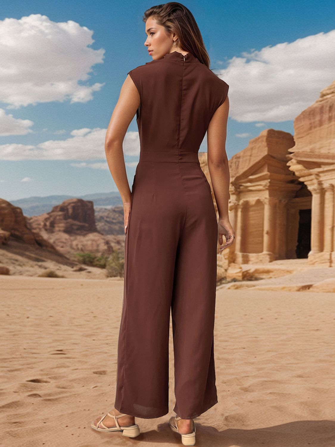 Ruched Mock Neck Sleeveless Jumpsuit - Flip Flop Dynasty