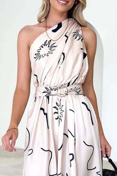 Ruched Printed Single Shoulder Dress - Flip Flop Dynasty