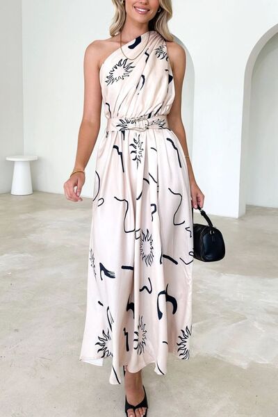 Ruched Printed Single Shoulder Dress - Flip Flop Dynasty