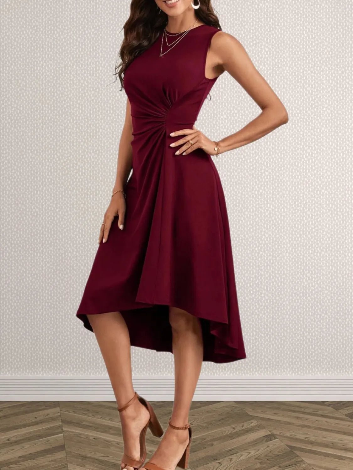 Ruched Round Neck Sleeveless Dress - Flip Flop Dynasty