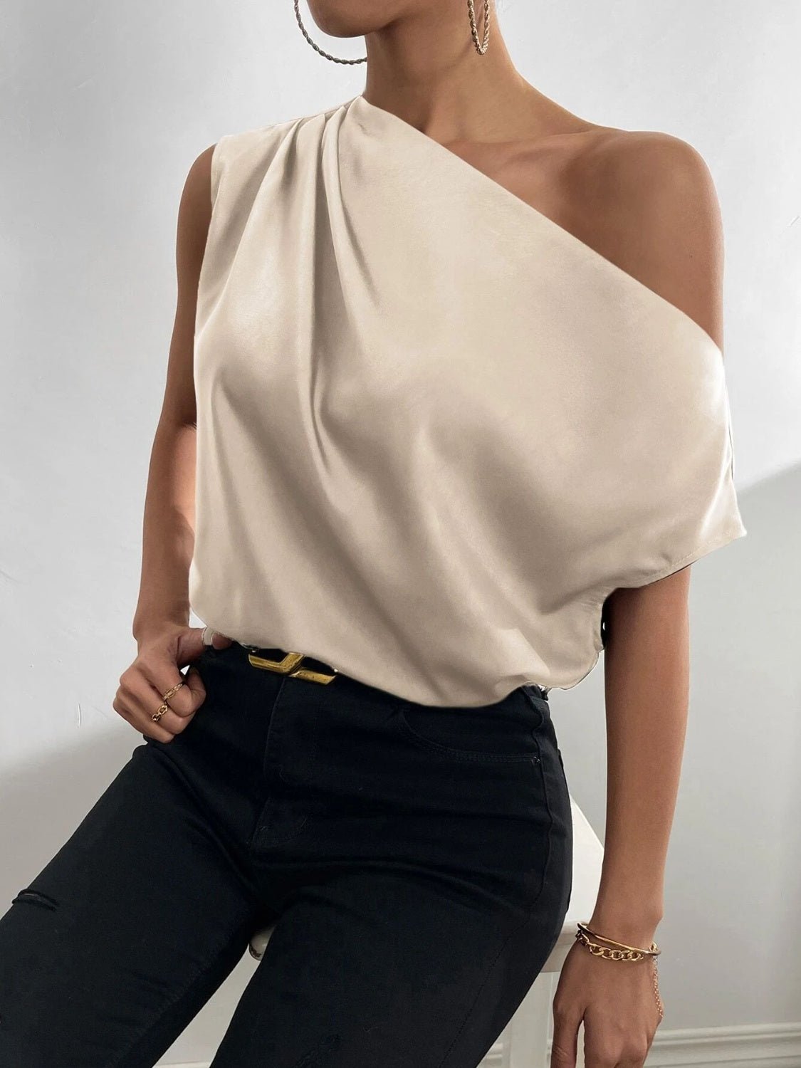 Ruched Single Shoulder Blouse - Flip Flop Dynasty