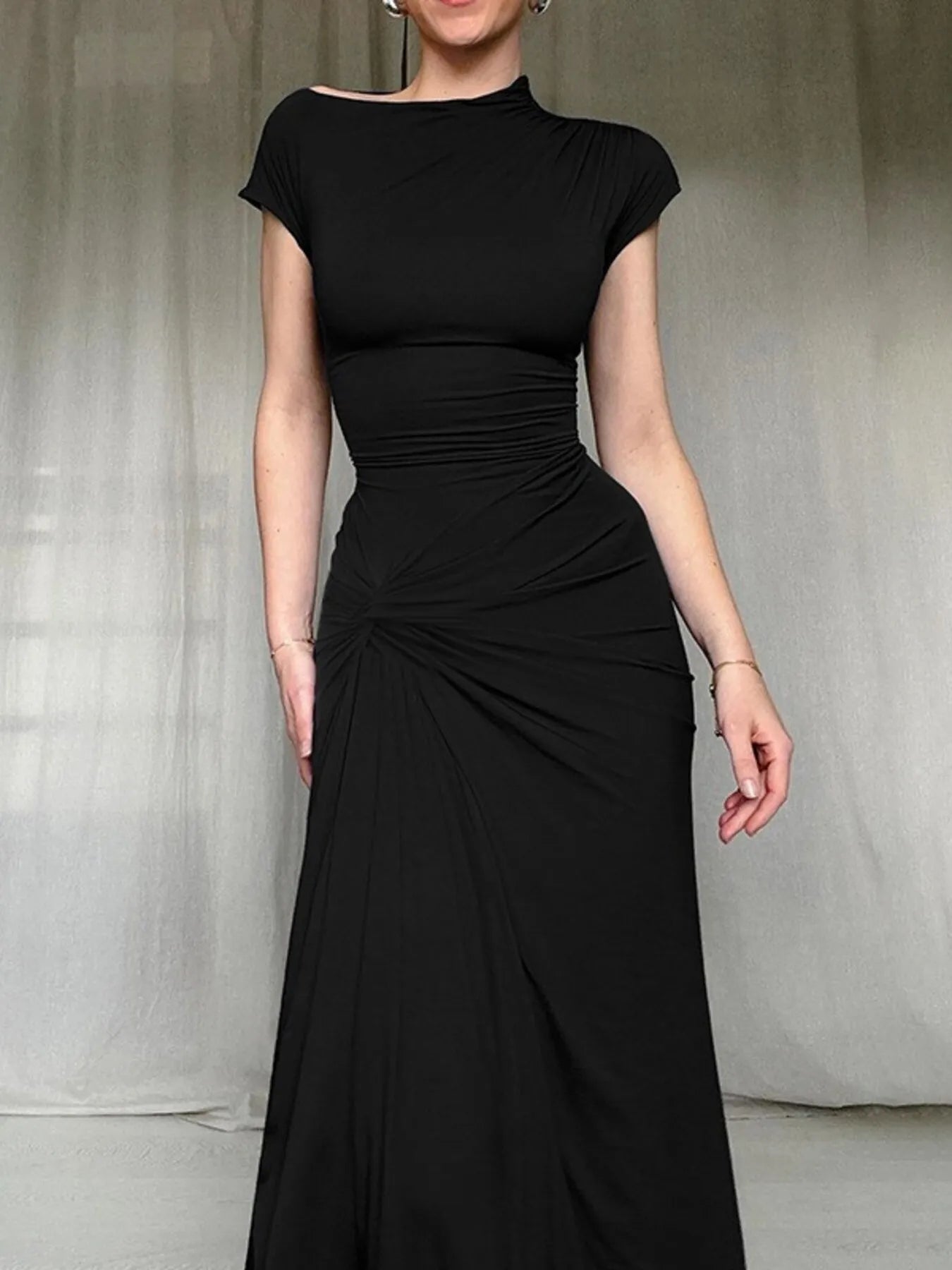 Ruched Slit Cap Sleeve Maxi Dress - Flip Flop Dynasty