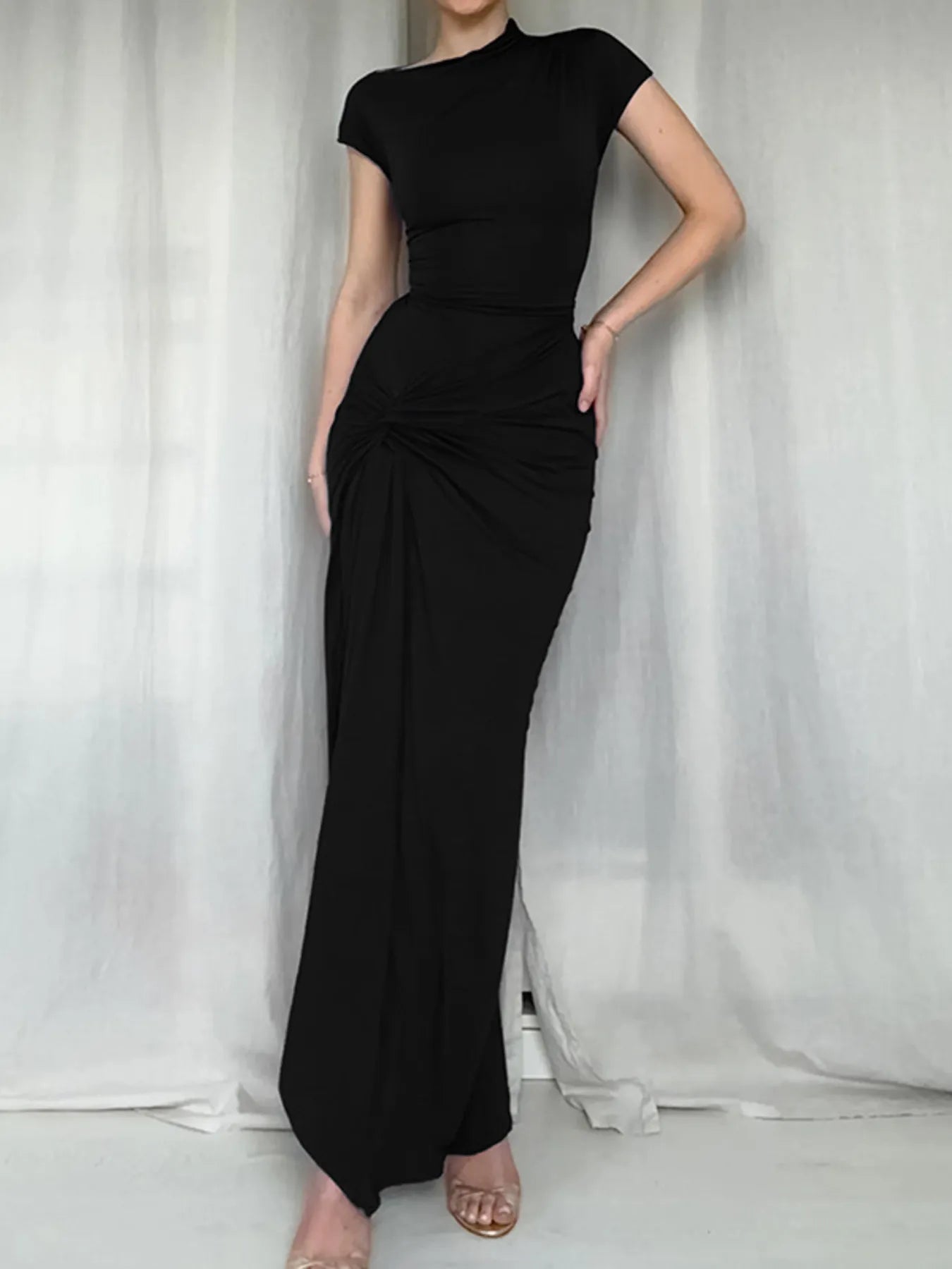 Ruched Slit Cap Sleeve Maxi Dress - Flip Flop Dynasty