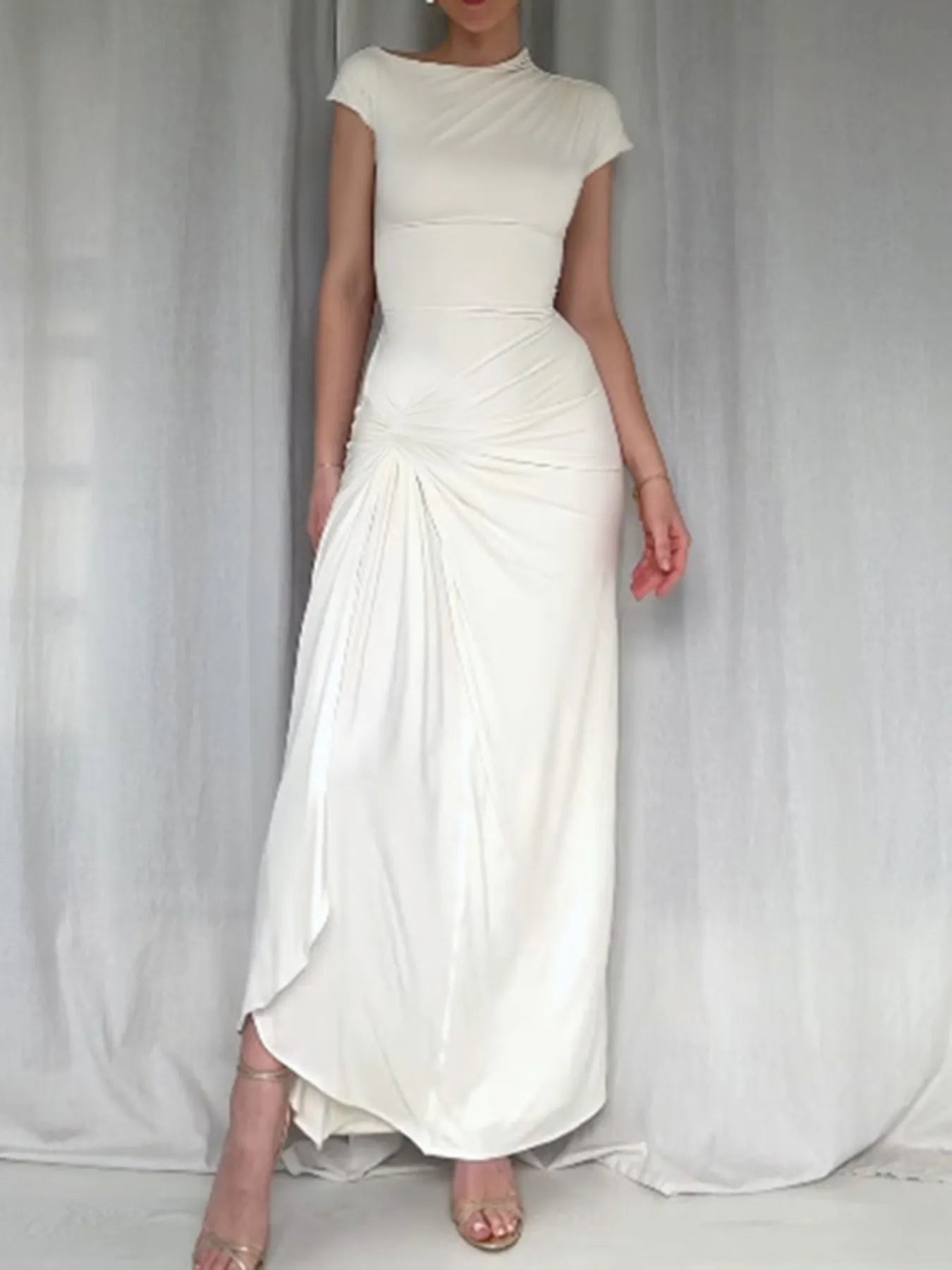 Ruched Slit Cap Sleeve Maxi Dress - Flip Flop Dynasty