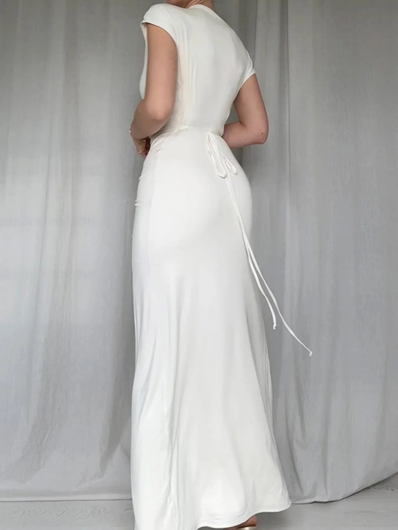 Ruched Slit Cap Sleeve Maxi Dress - Flip Flop Dynasty