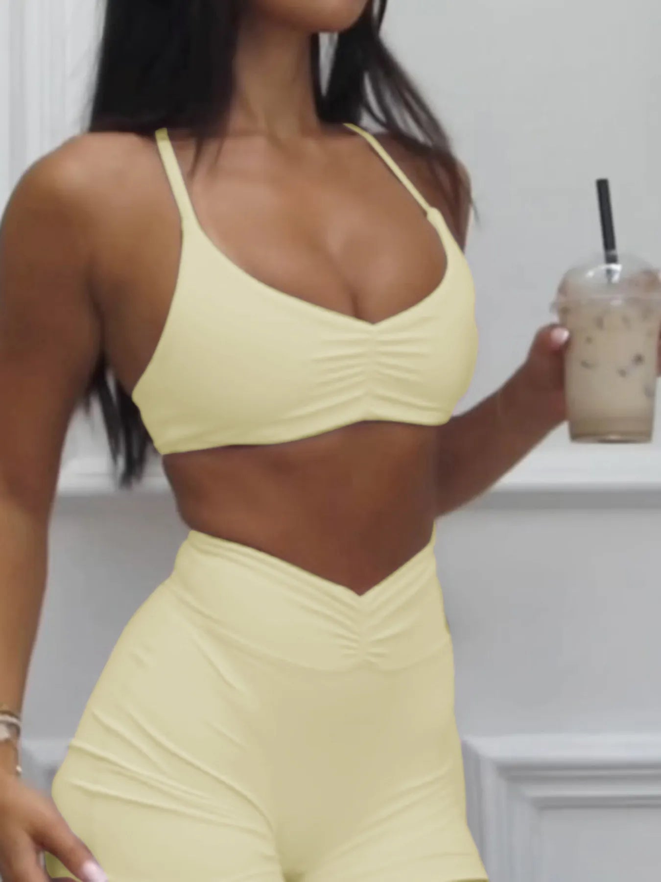 Ruched Sports Bra and High - Waisted Shorts Active Set - Flip Flop Dynasty