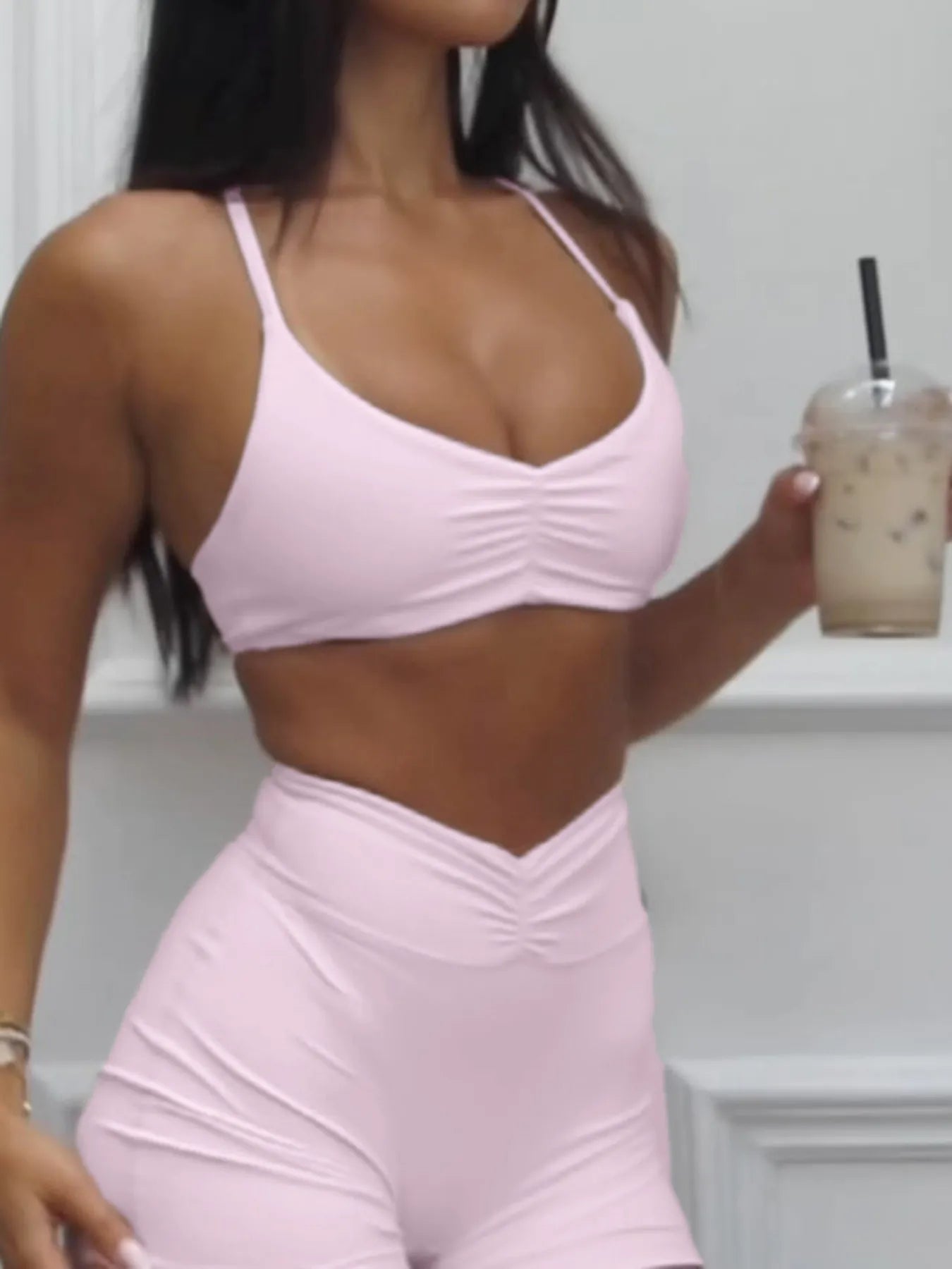 Ruched Sports Bra and High - Waisted Shorts Active Set - Flip Flop Dynasty