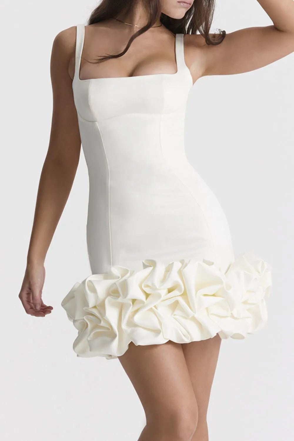 Ruched Square Neck Sleeve Mini Dress - Flip Flop Dynasty