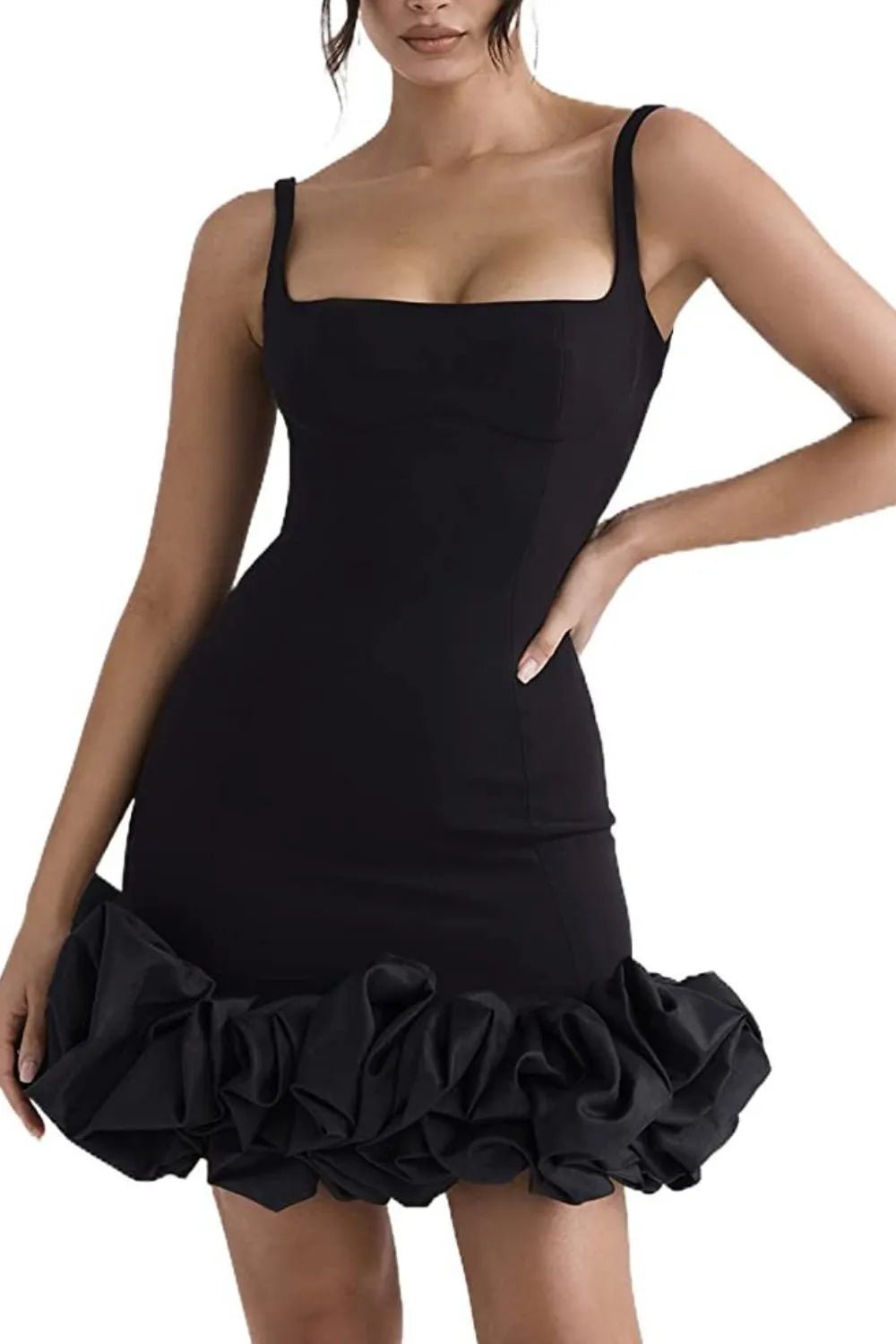 Ruched Square Neck Sleeve Mini Dress - Flip Flop Dynasty