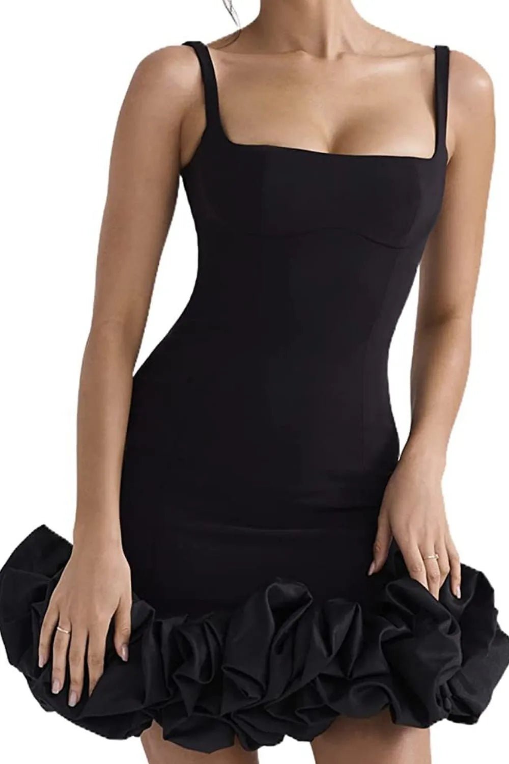 Ruched Square Neck Sleeve Mini Dress - Flip Flop Dynasty