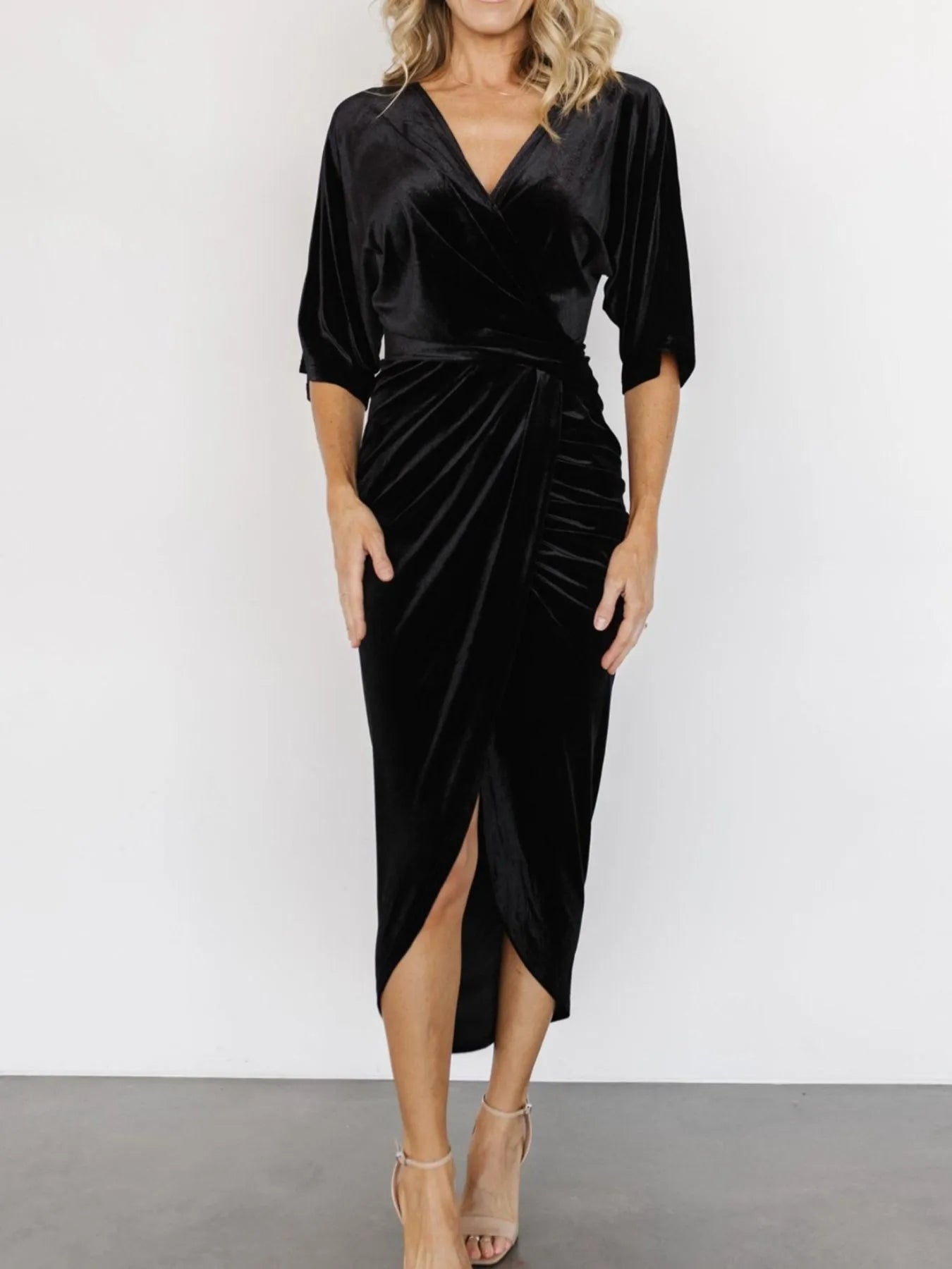 Ruched Surplice Half Sleeve Dress - Flip Flop Dynasty
