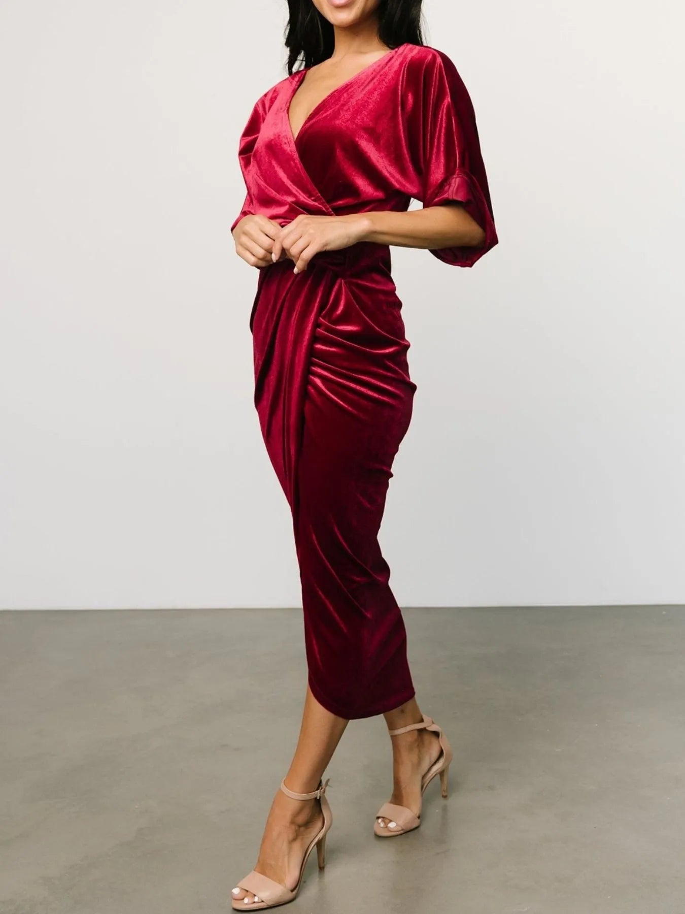 Ruched Surplice Half Sleeve Dress - Flip Flop Dynasty