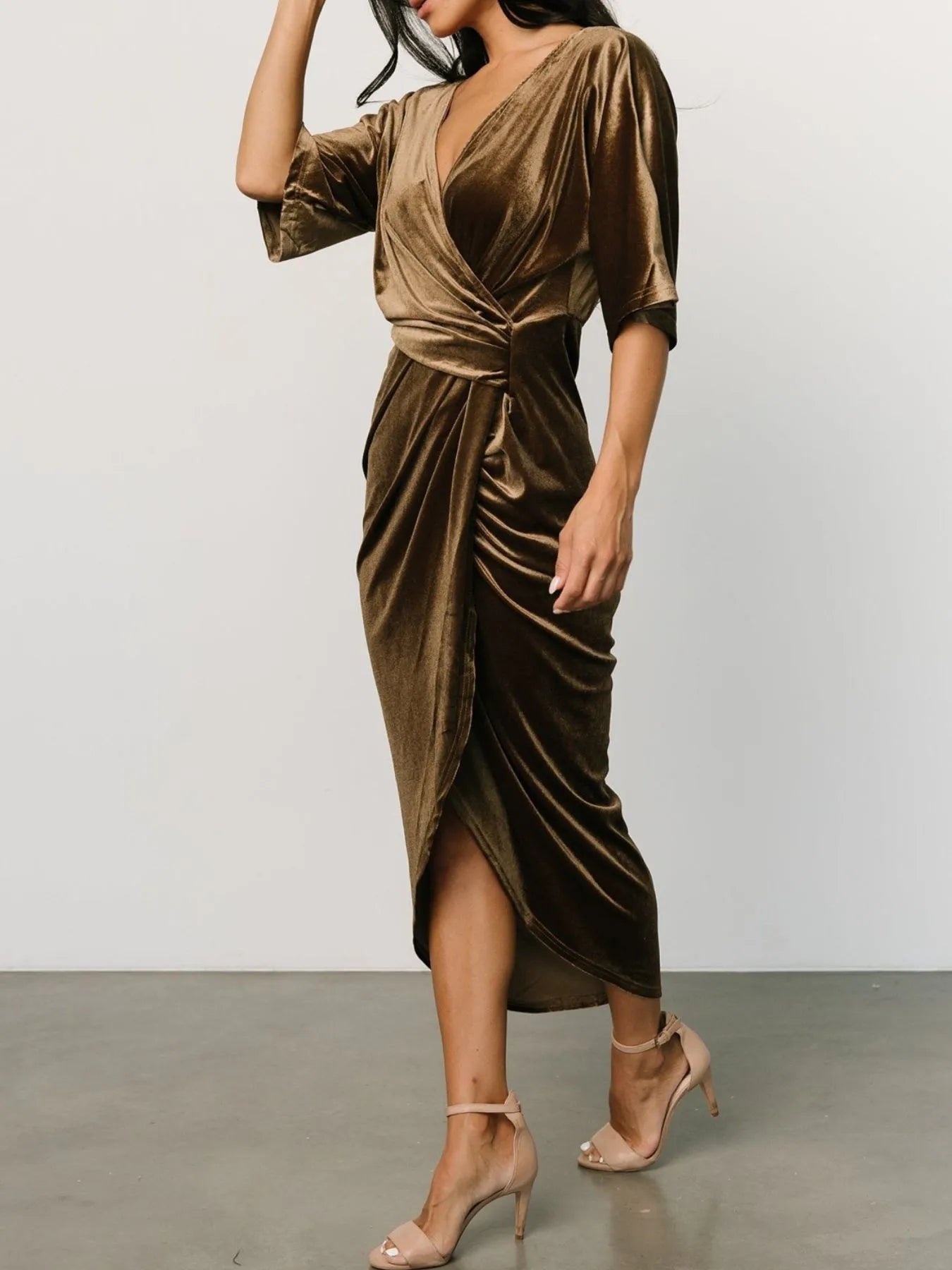 Ruched Surplice Half Sleeve Dress - Flip Flop Dynasty