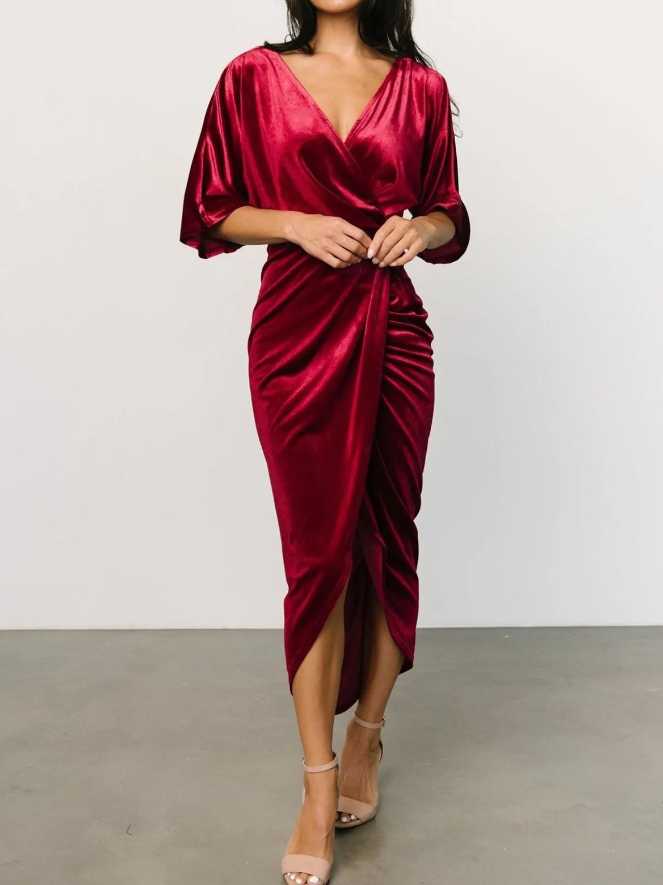 Ruched Surplice Half Sleeve Dress - Flip Flop Dynasty