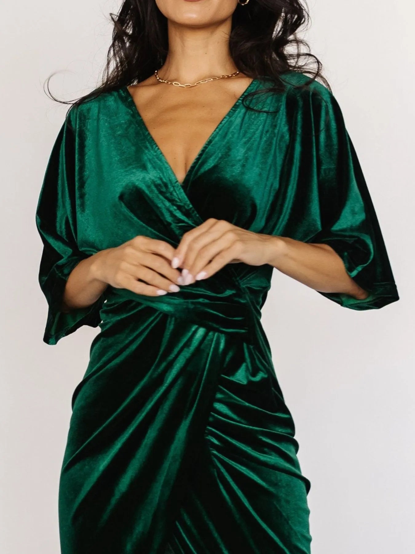 Ruched Surplice Half Sleeve Dress - Flip Flop Dynasty