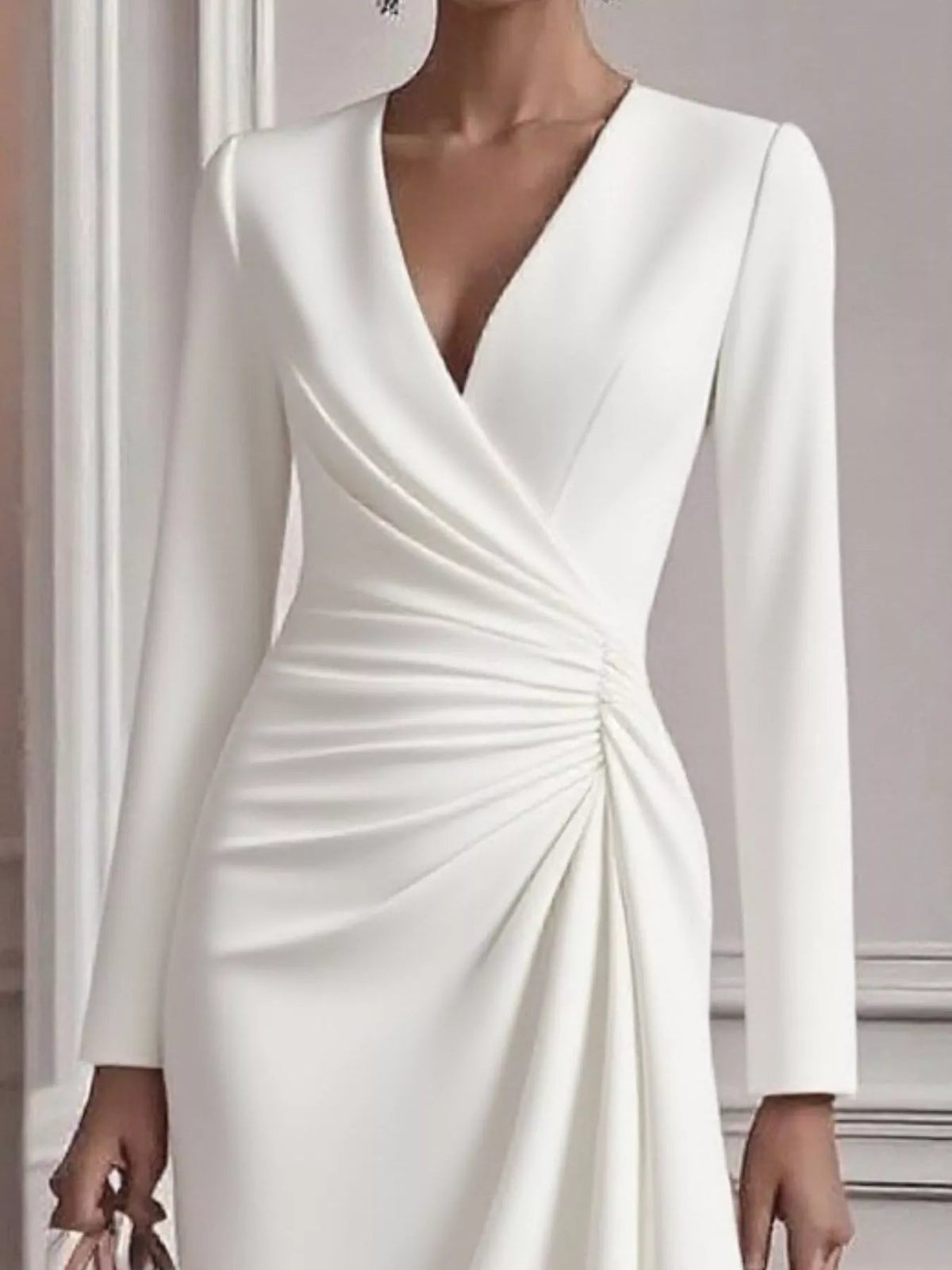 Ruched Surplice Long Sleeve Dress - Flip Flop Dynasty
