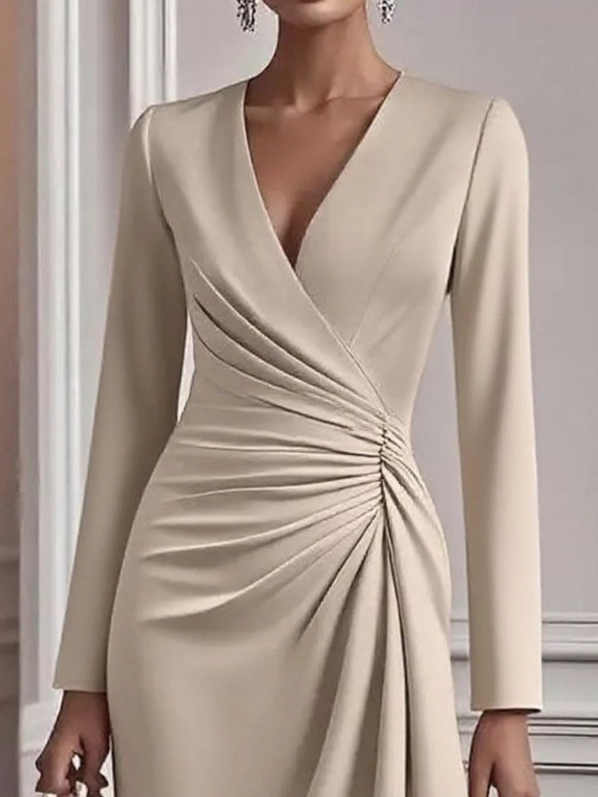 Ruched Surplice Long Sleeve Dress - Flip Flop Dynasty